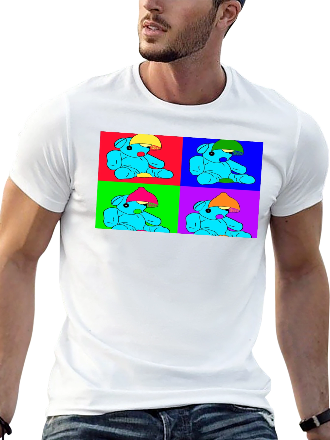 Black Pop Art Teddy Bear Graphic Tee - Unique Design view 13