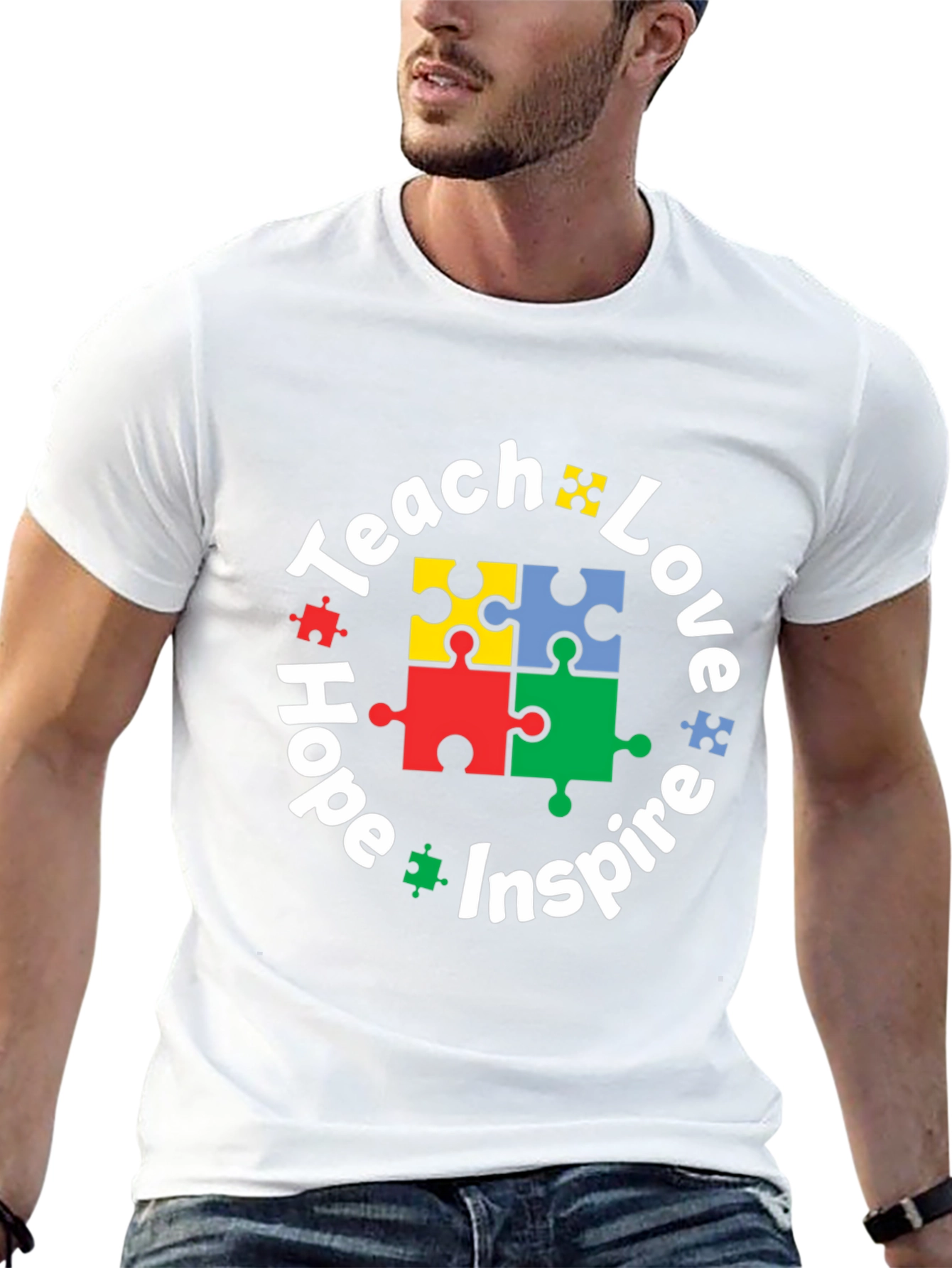 Black Teach Love Hope Inspire Puzzle Piece T-Shirt view 13
