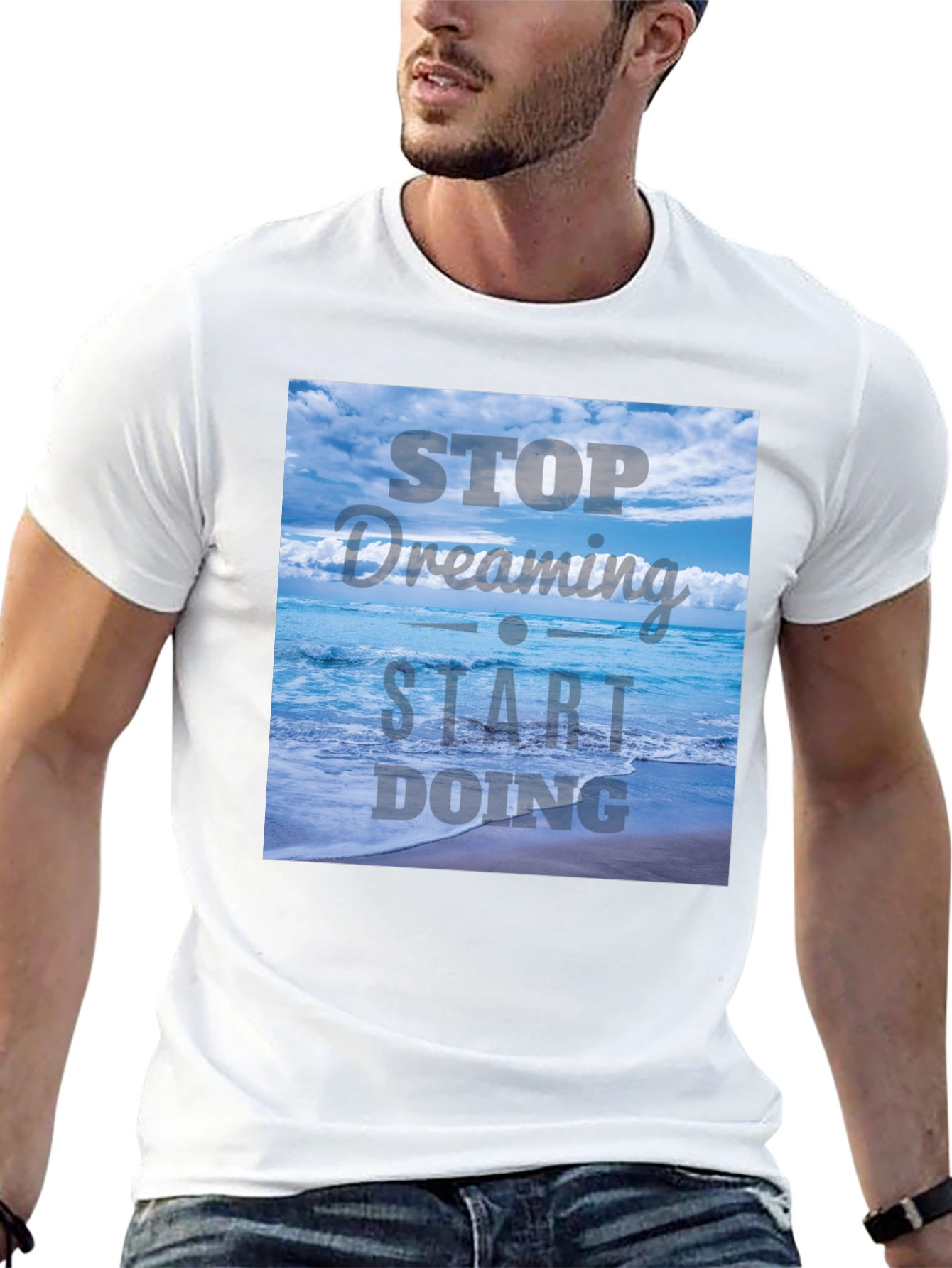 Black Inspirational Ocean T-Shirt - Stop Dreaming, Start Doing view 13