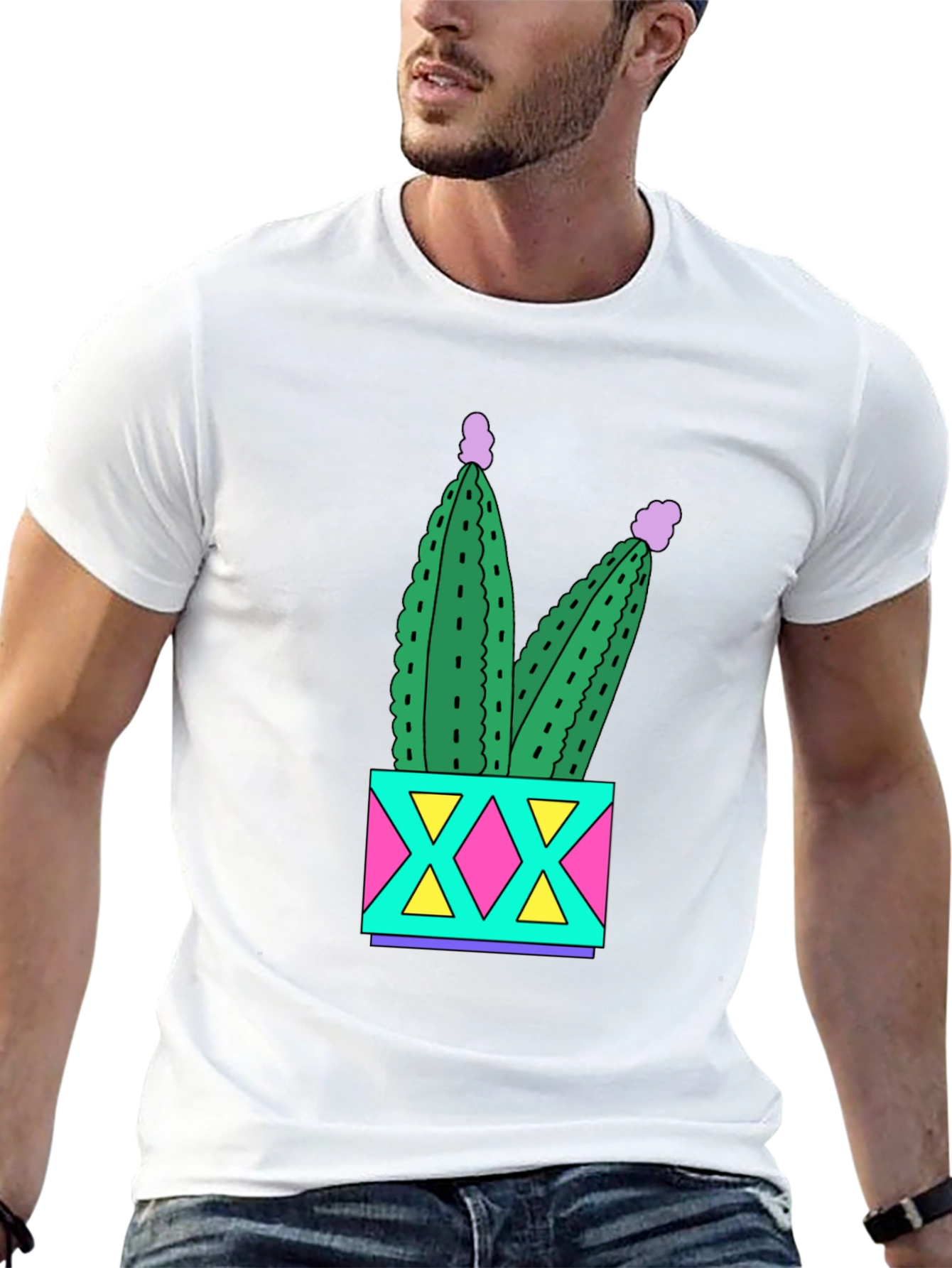 Black Fun Cactus T-Shirt - Black Cotton Graphic Tee view 13