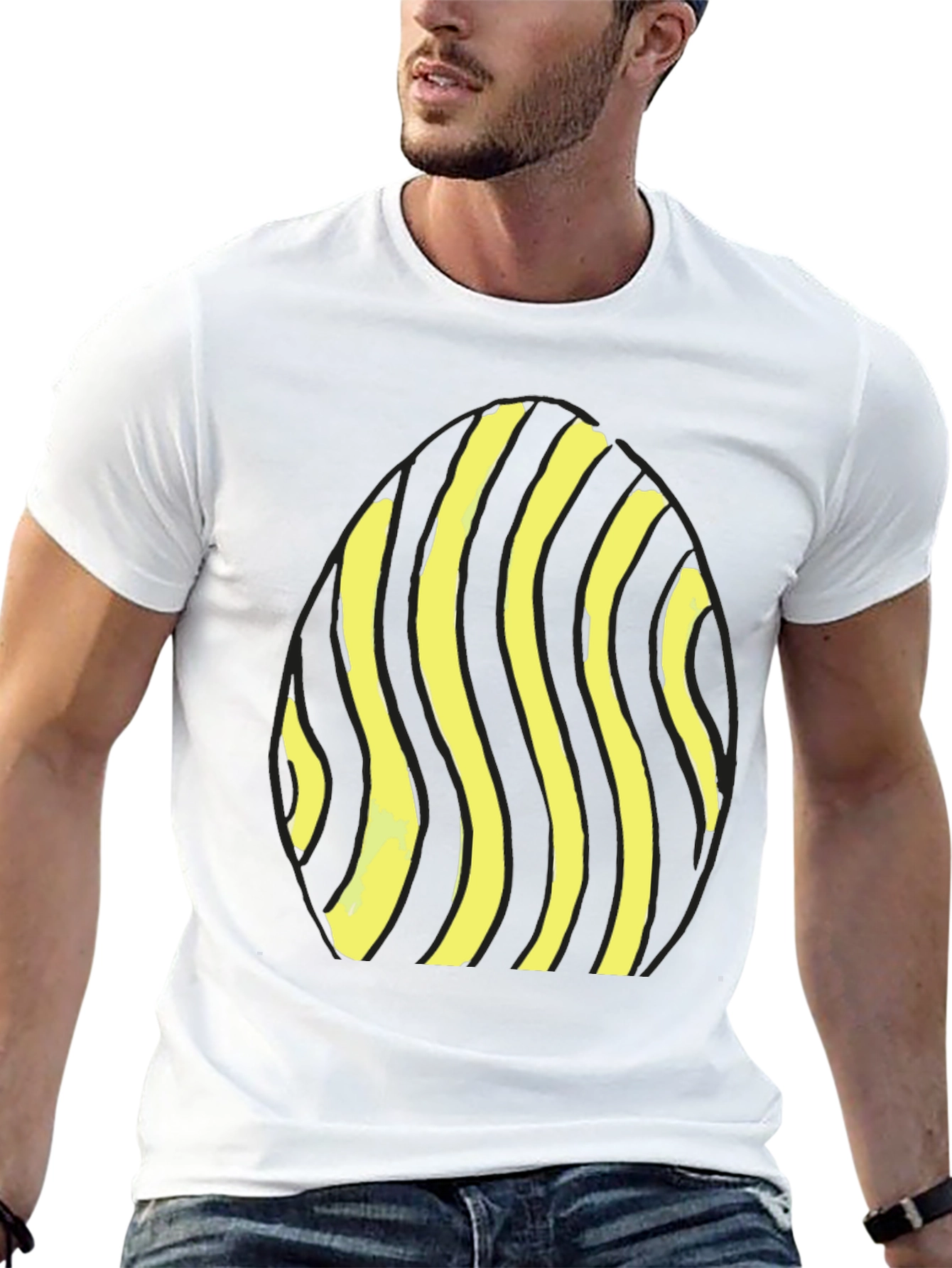 Black Striped Egg Graphic Tee - Casual Black T-Shirt view 13