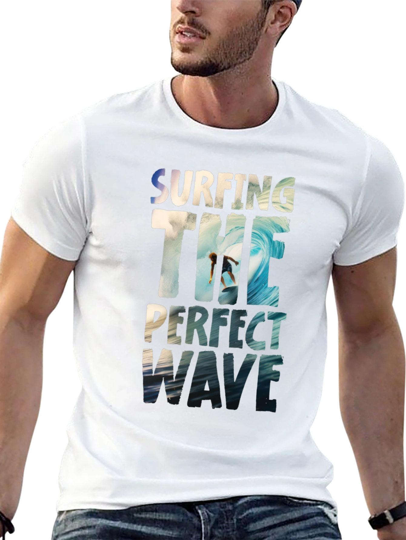 Black Surfing The Perfect Wave Black Graphic T-Shirt view 13