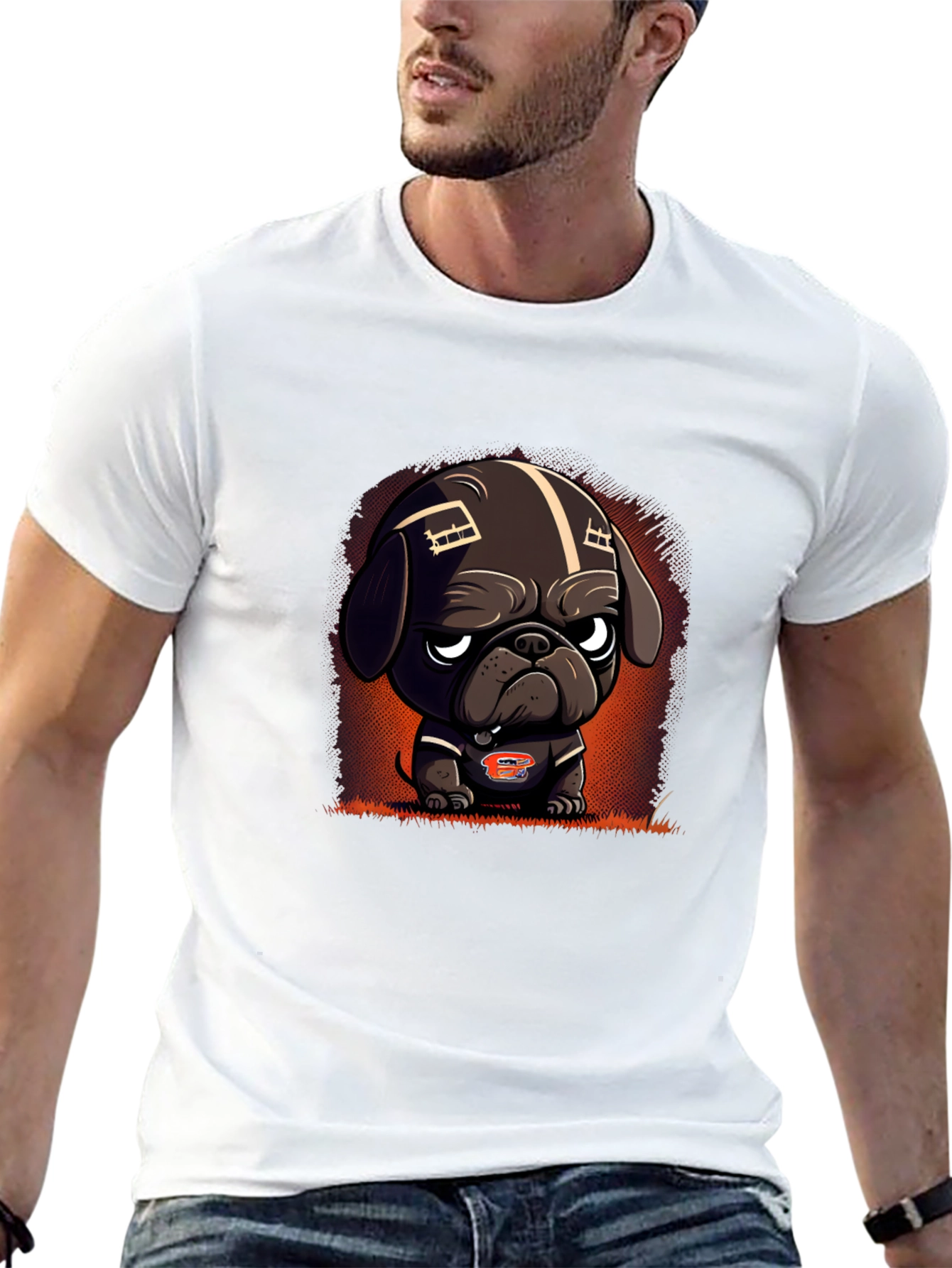 Black Cartoon Dog Football Fan T-Shirt view 13