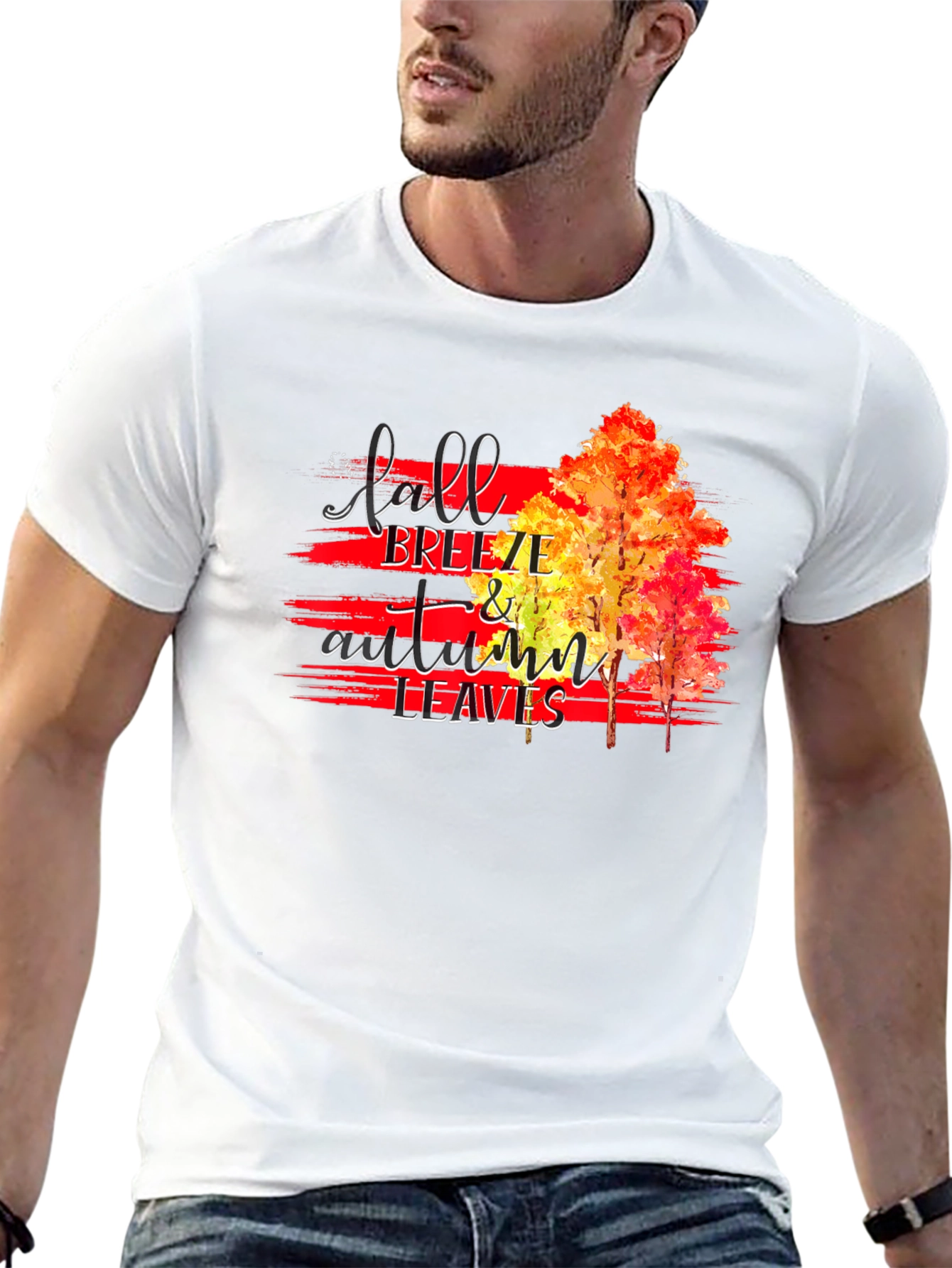 Black Fall Breeze & Autumn Leaves Graphic T-Shirt view 13