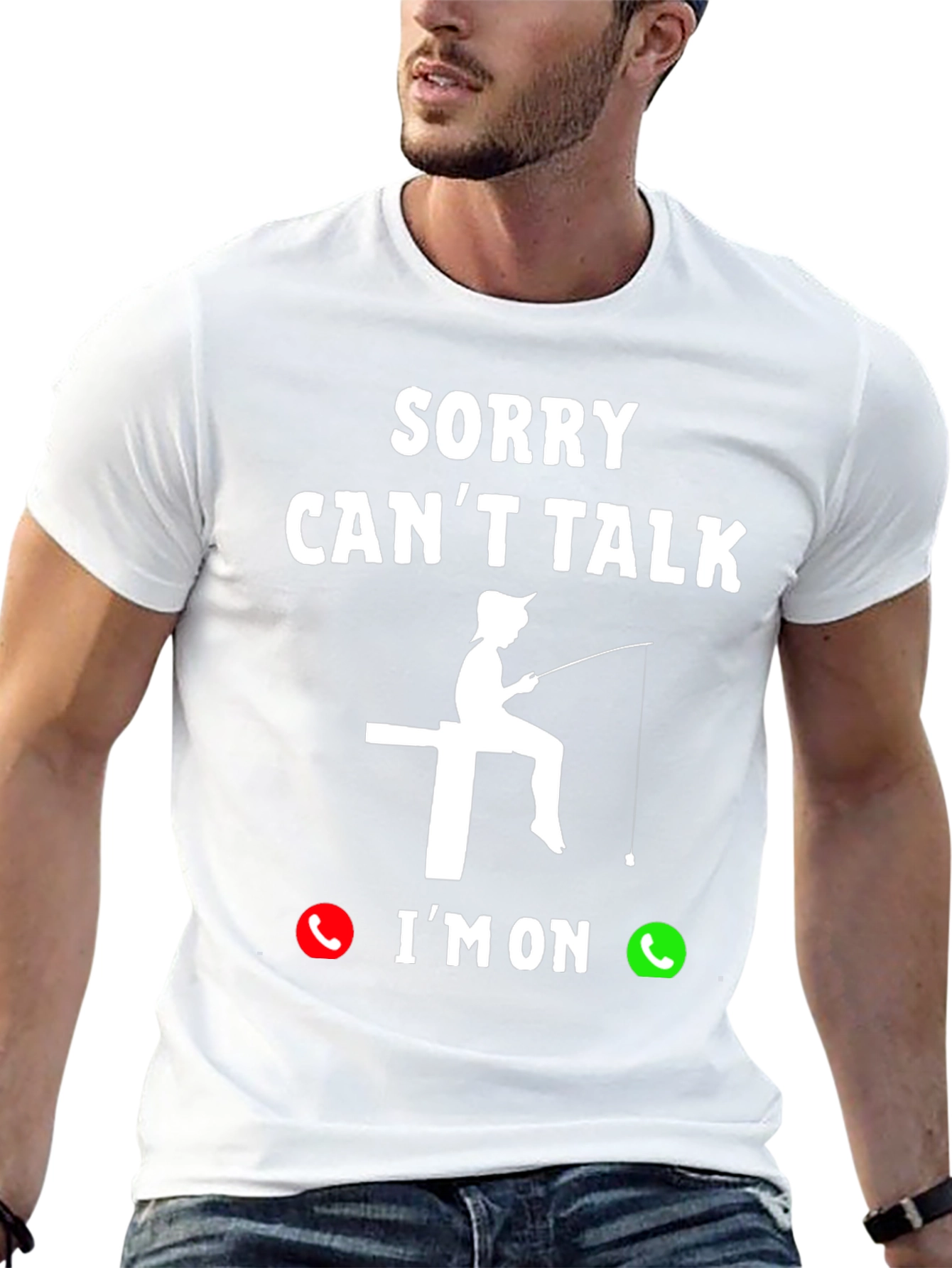 Black Sorry, Can't Talk Fishing T-Shirt view 13