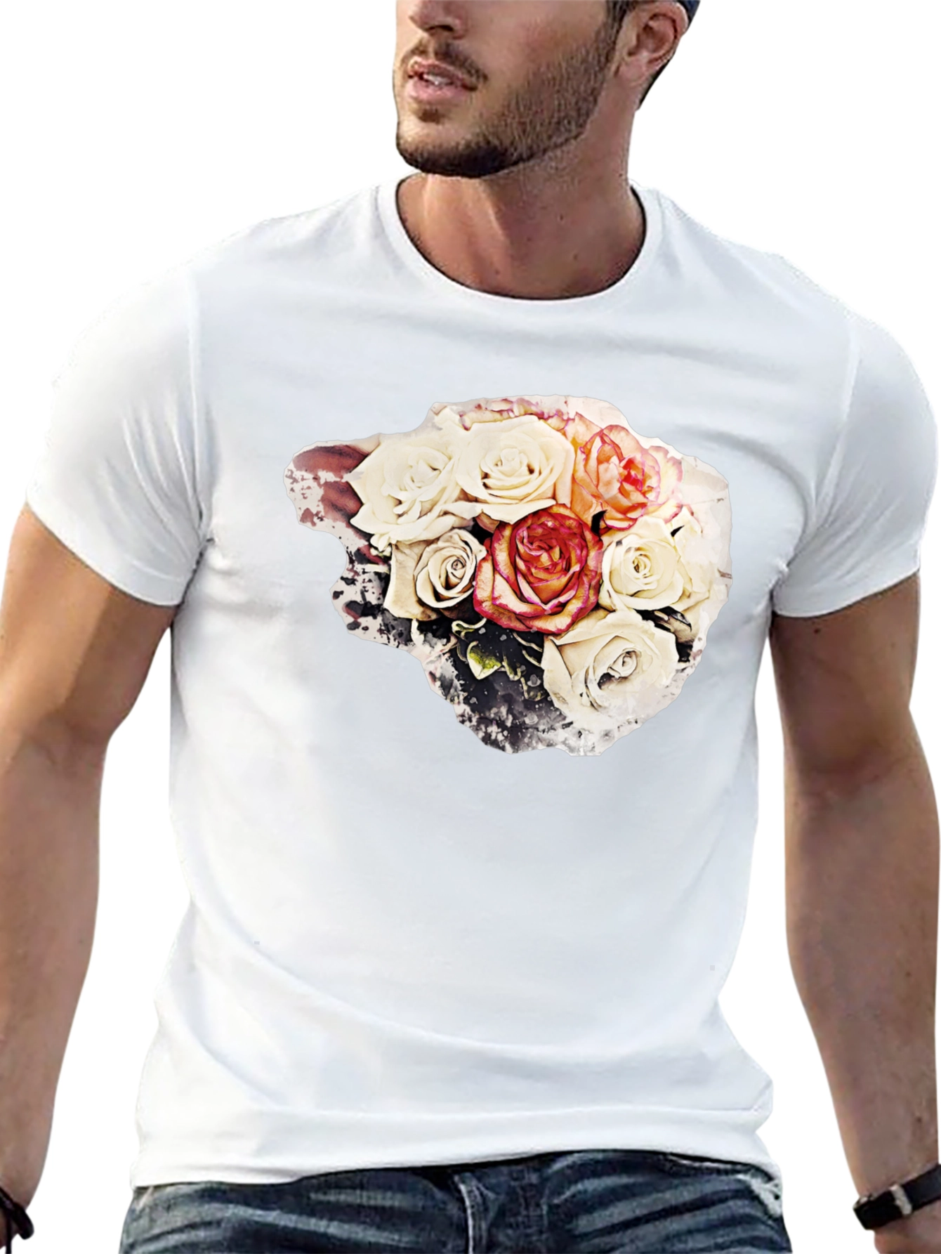 Black Floral Bouquet Graphic Tee - Stylish Black T-Shirt view 13