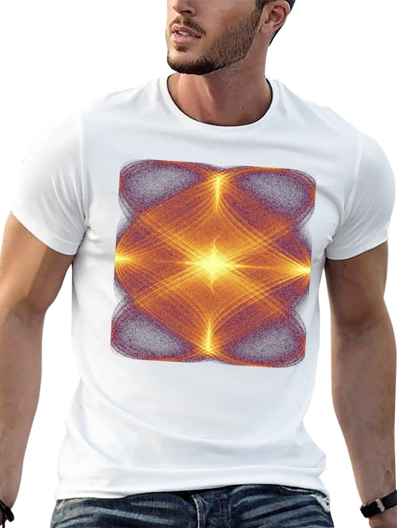 Black Geometric Light Pattern Black Tee view 13