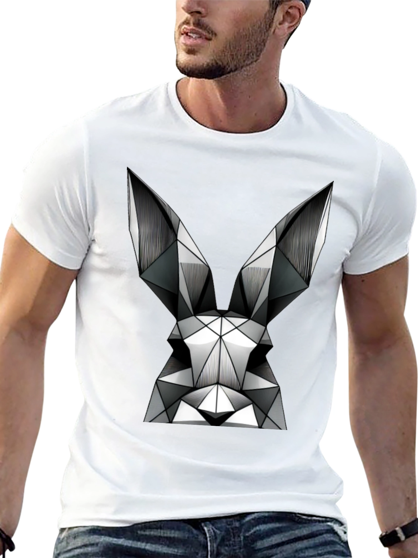 Black Geometric Rabbit Graphic Tee - Modern Black T-Shirt view 13