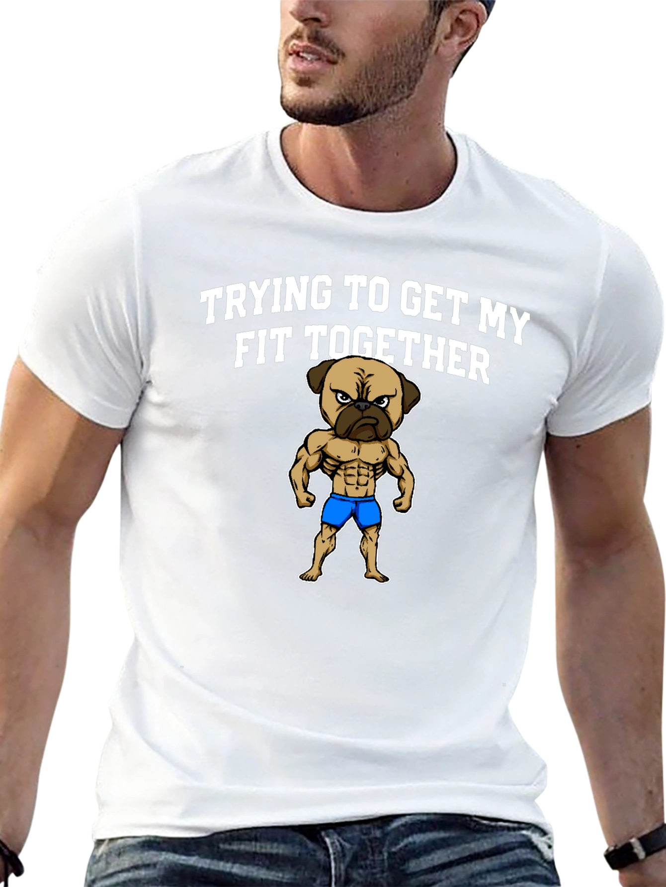 Black Funny Pug Gym T-Shirt - Trying to Get My Fit Together view 13
