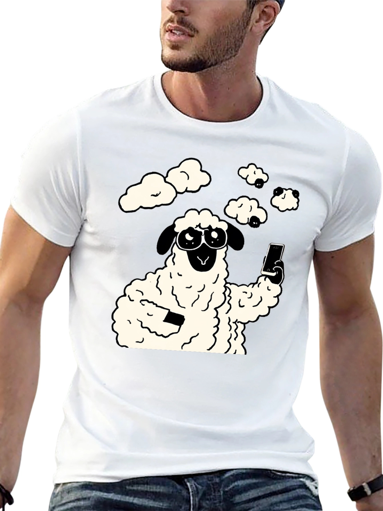 Black Funny Sheep Selfie Graphic Tee - Black view 13