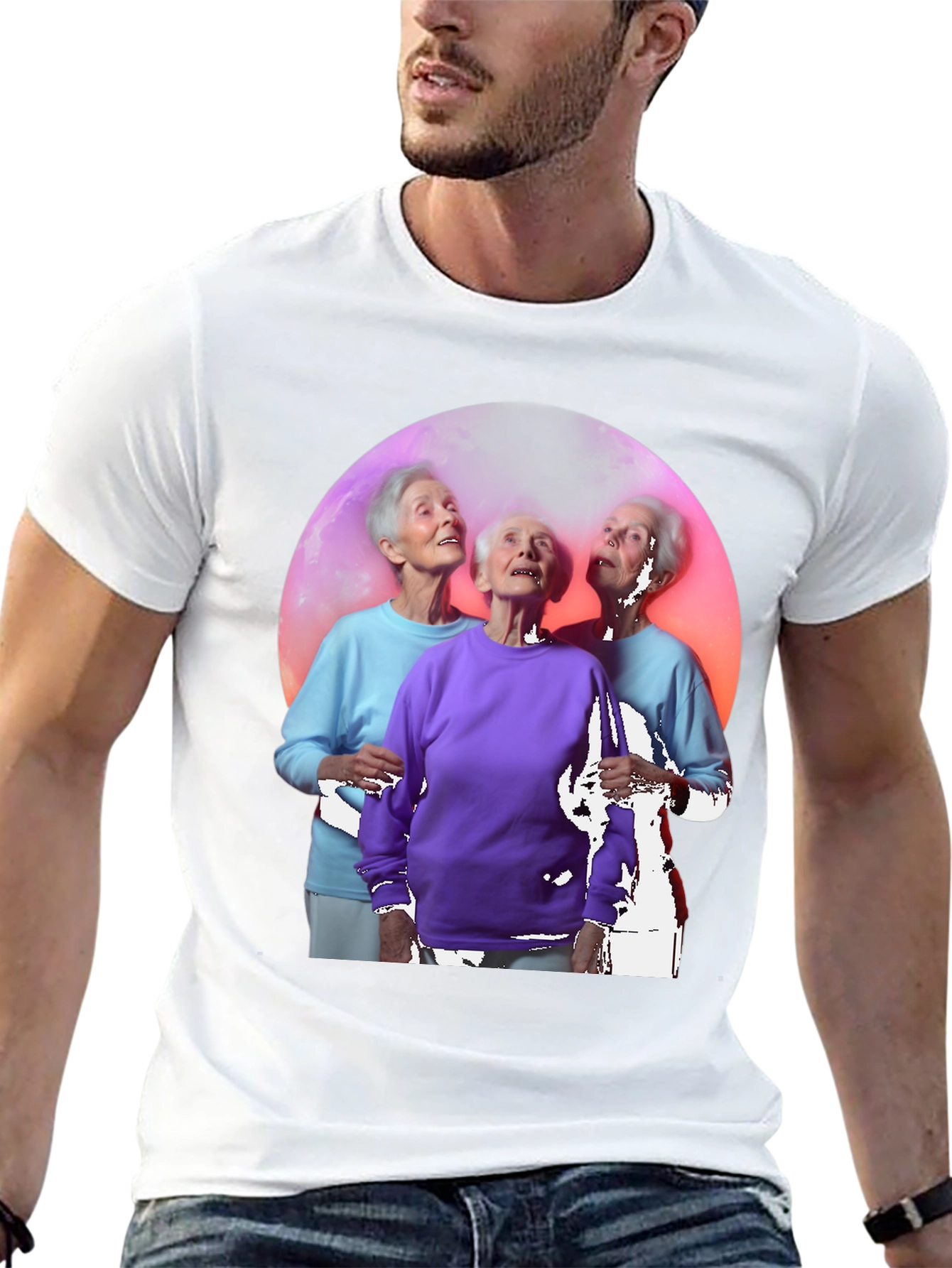 Black Three Grannies in Space Black T-Shirt view 13