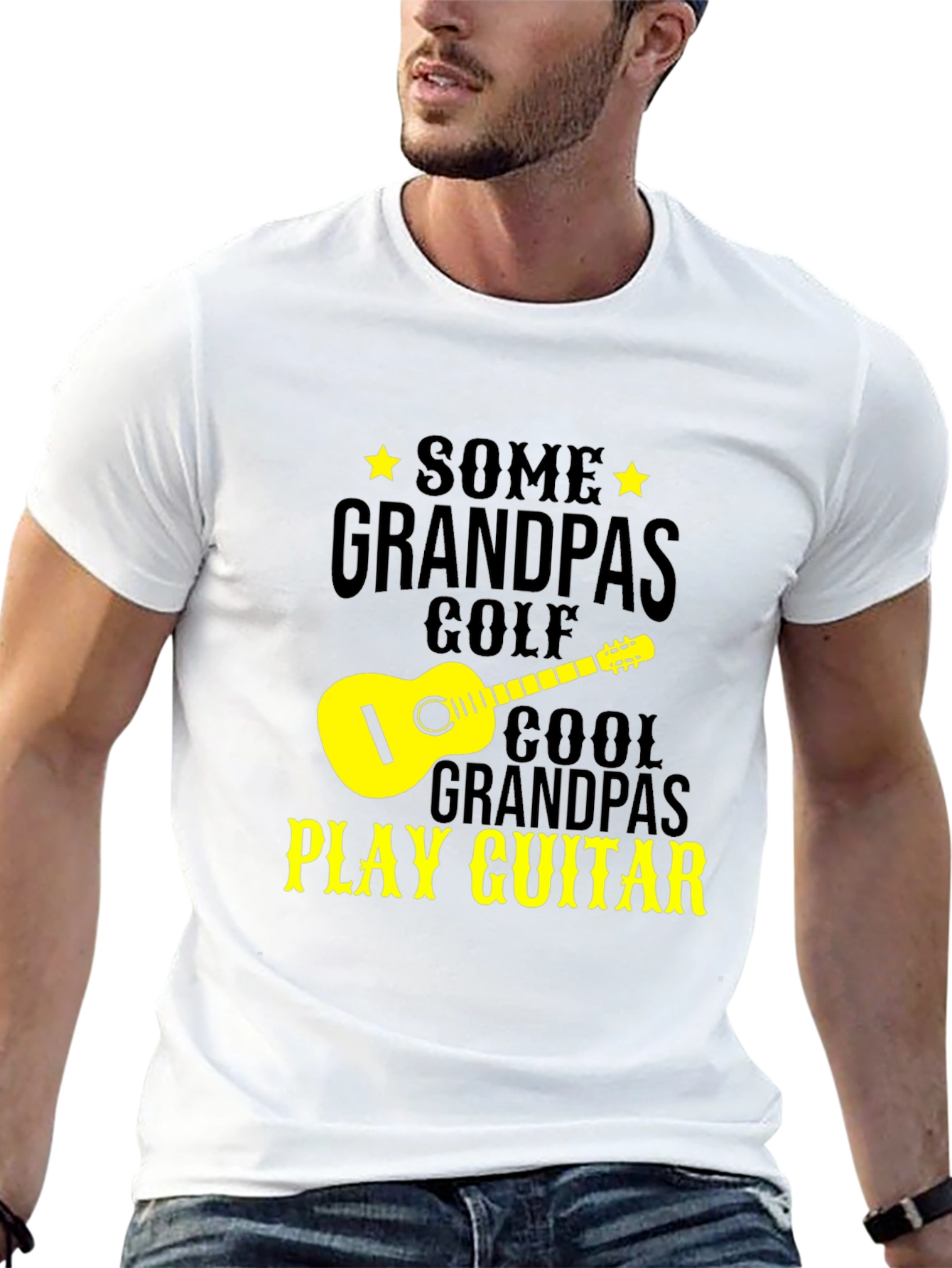 Black Cool Grandpa Guitar Player Black T-Shirt view 13