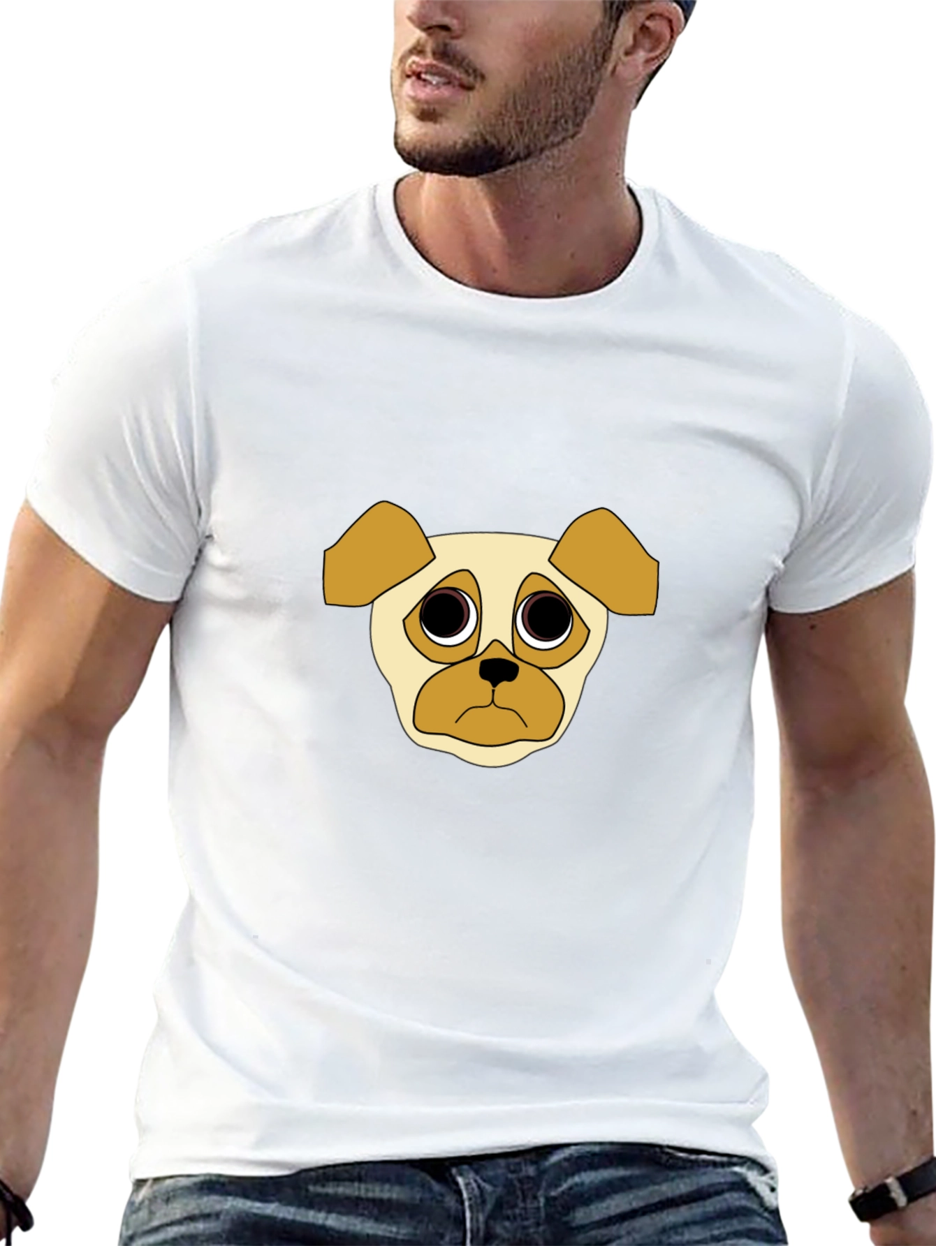 Black Sad Pug Graphic Tee - Black Cotton Casual T-Shirt view 13