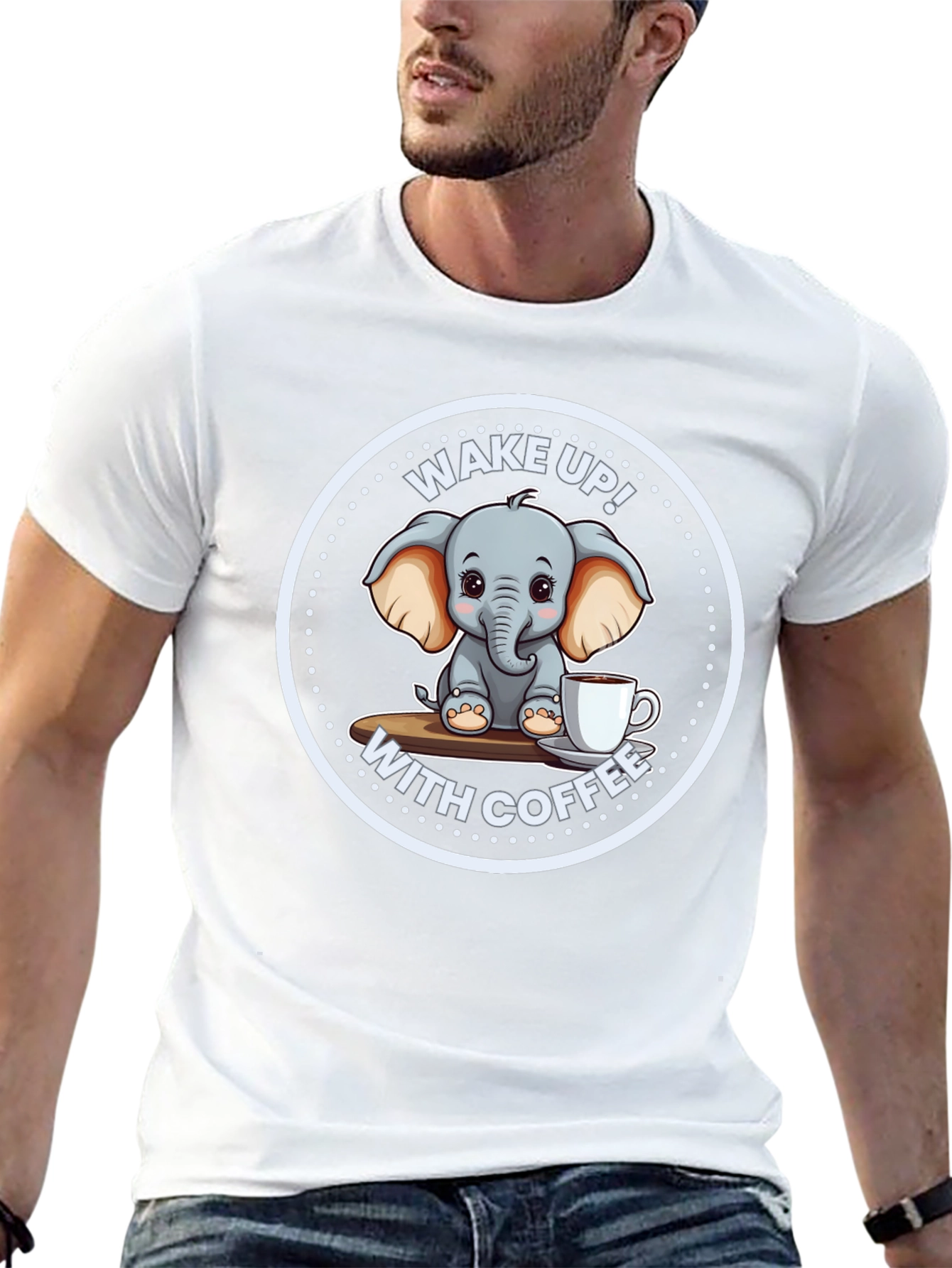 Black Cute Elephant Coffee T-Shirt view 13