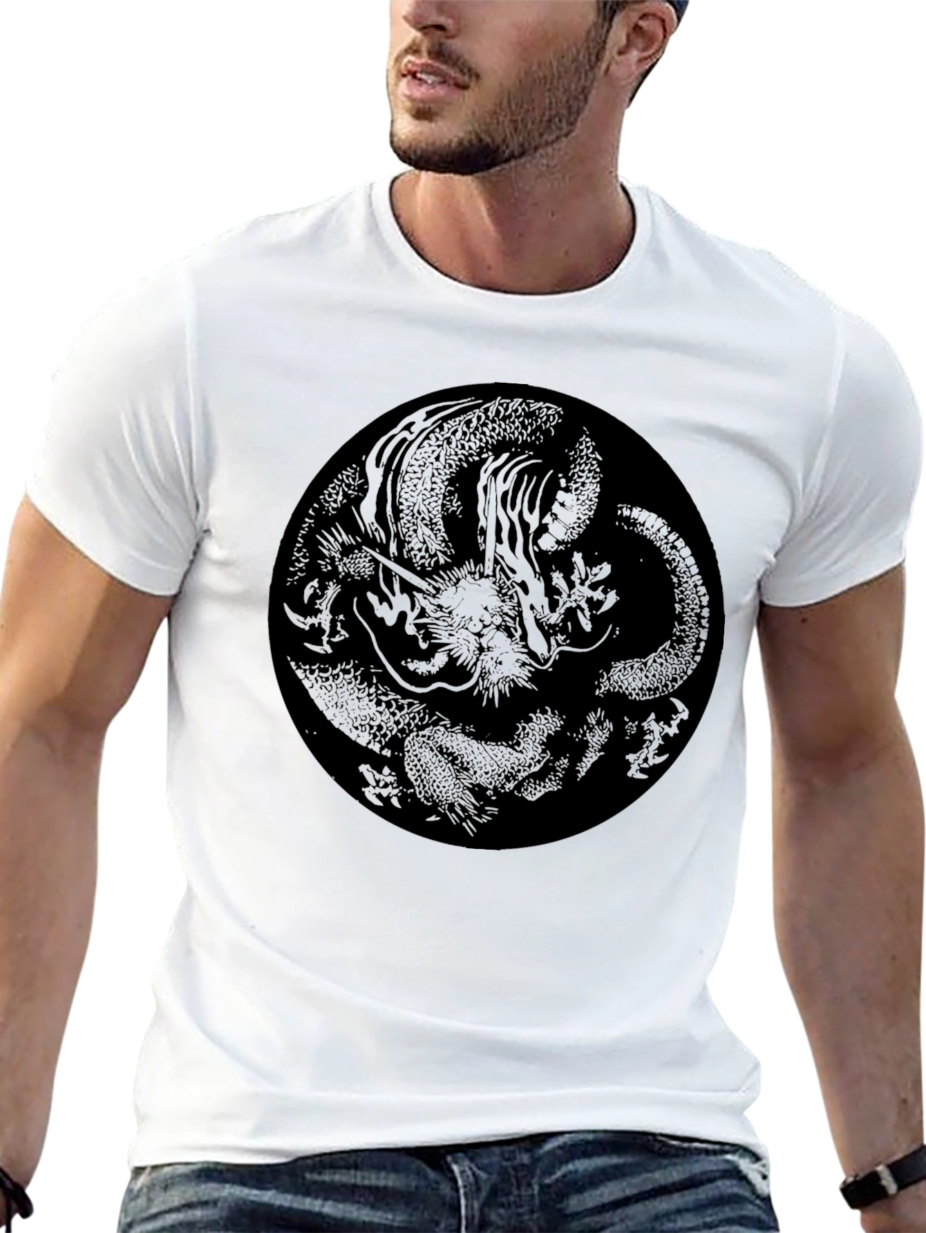Black Dragon Circle Graphic Black T-Shirt view 13