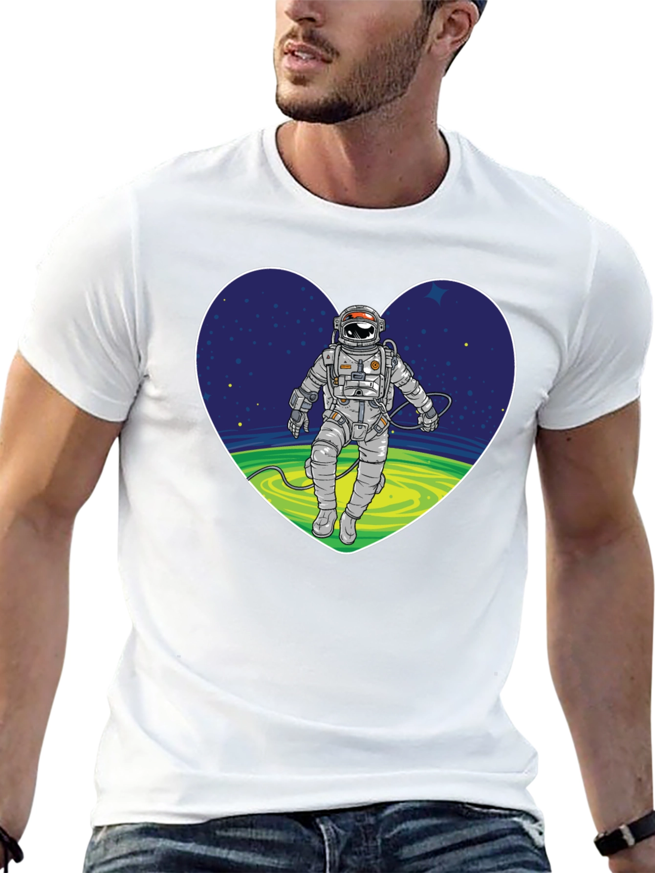 Black Astronaut in Heart Graphic T-Shirt view 13