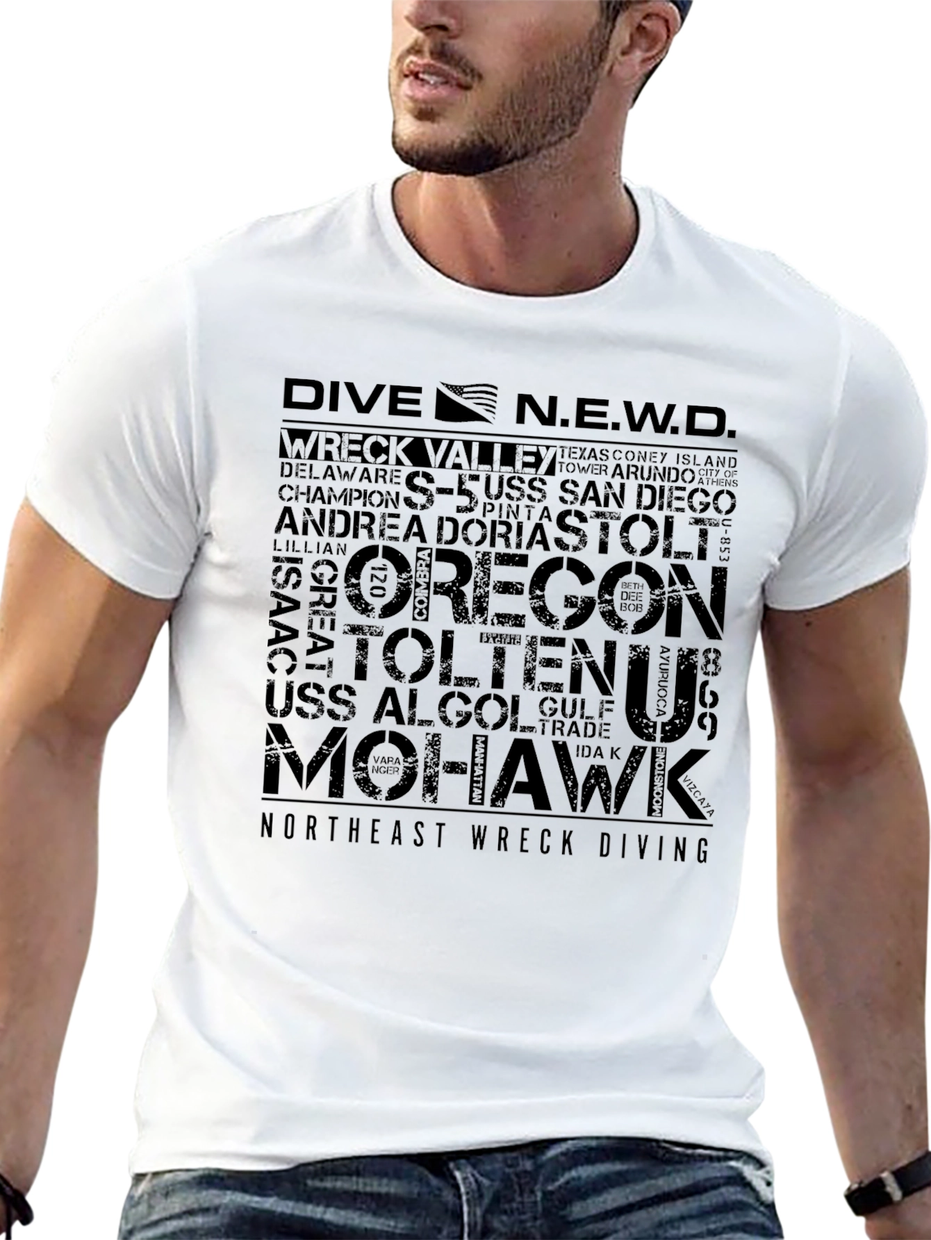 Black DIVE N.E.W.D. Dive Site Word Art T-Shirt view 13
