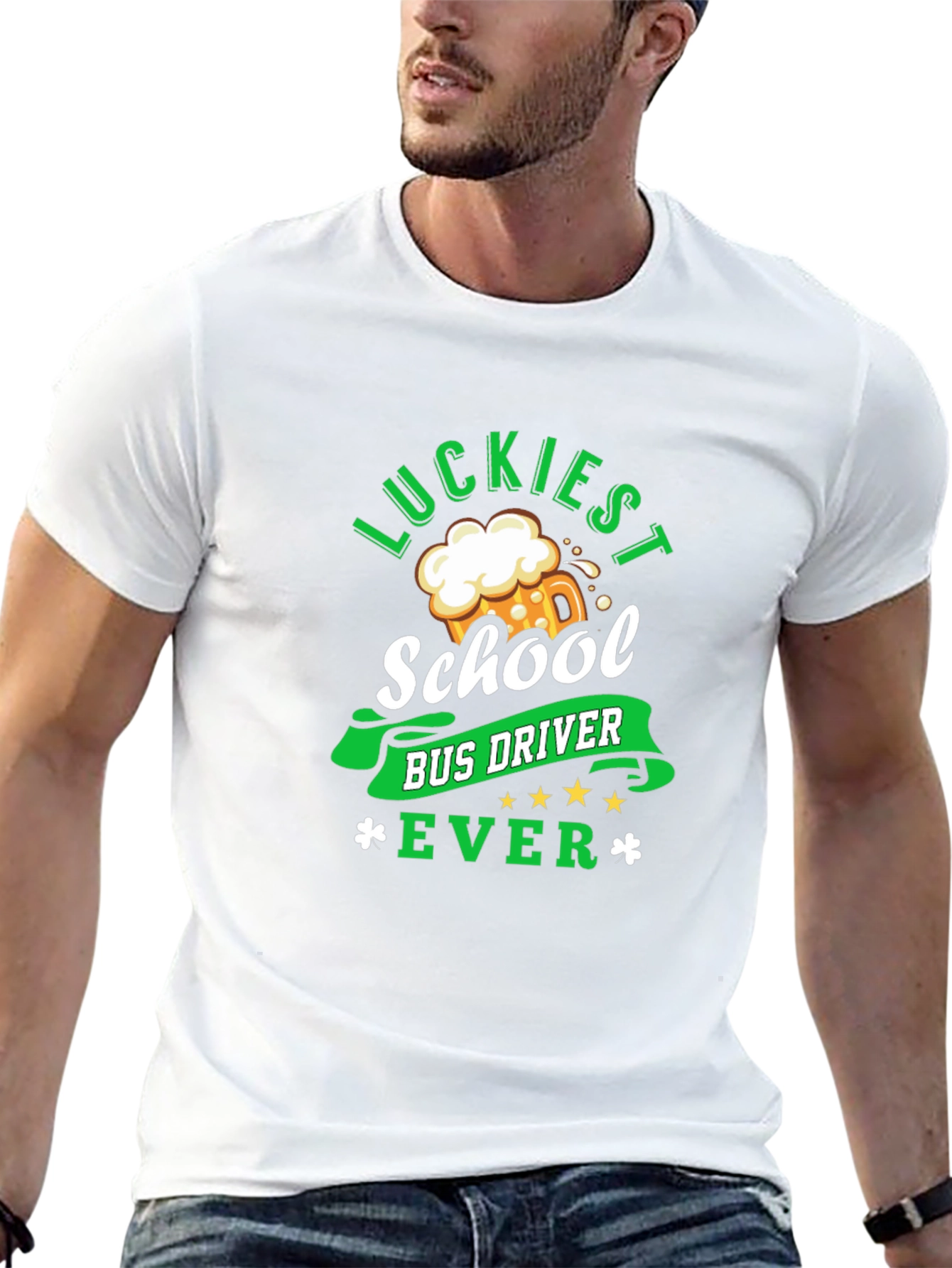 Black Luckiest School Bus Driver Ever St. Patrick's Day T-Shirt view 13