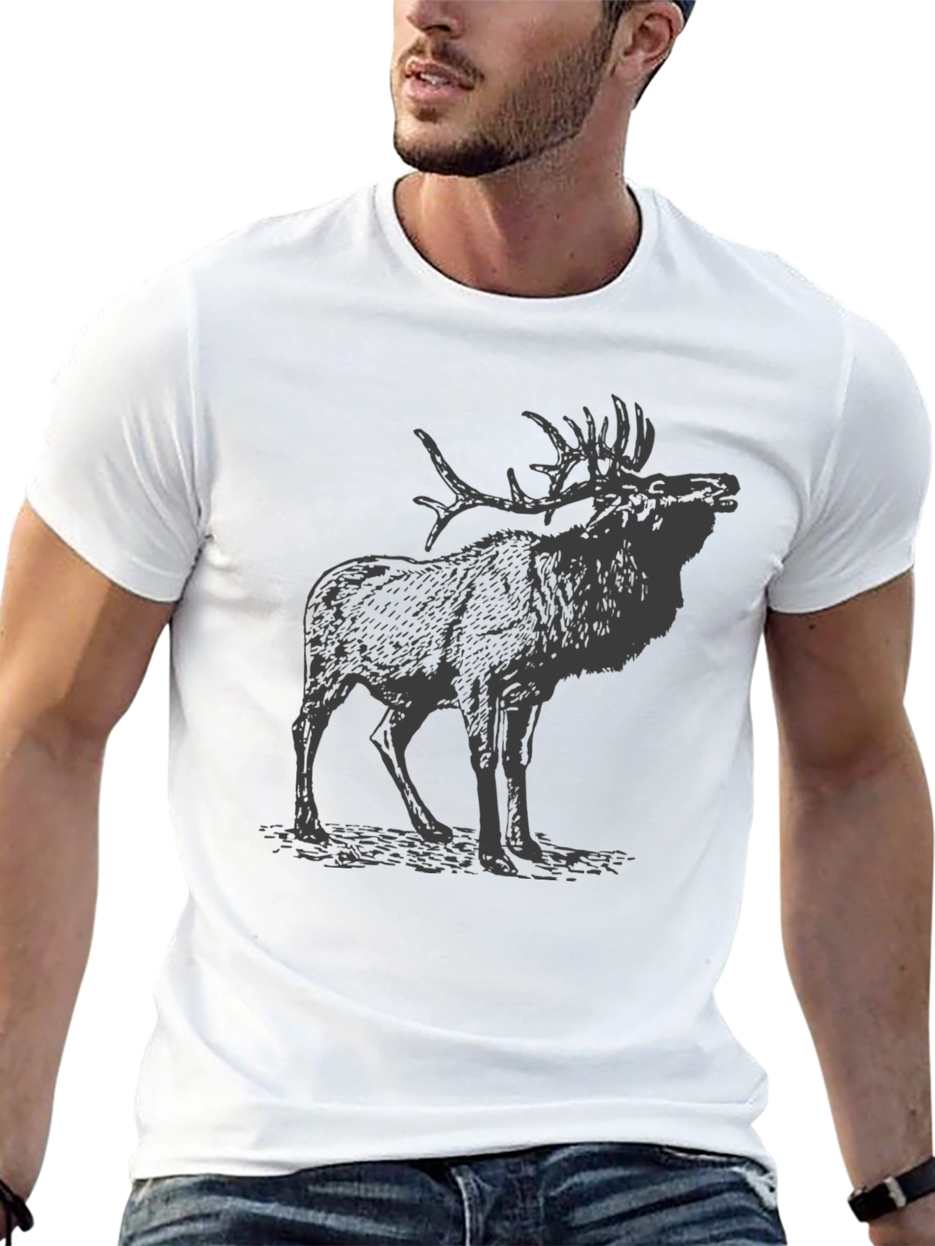 Black Black T-Shirt with Elk Print view 13