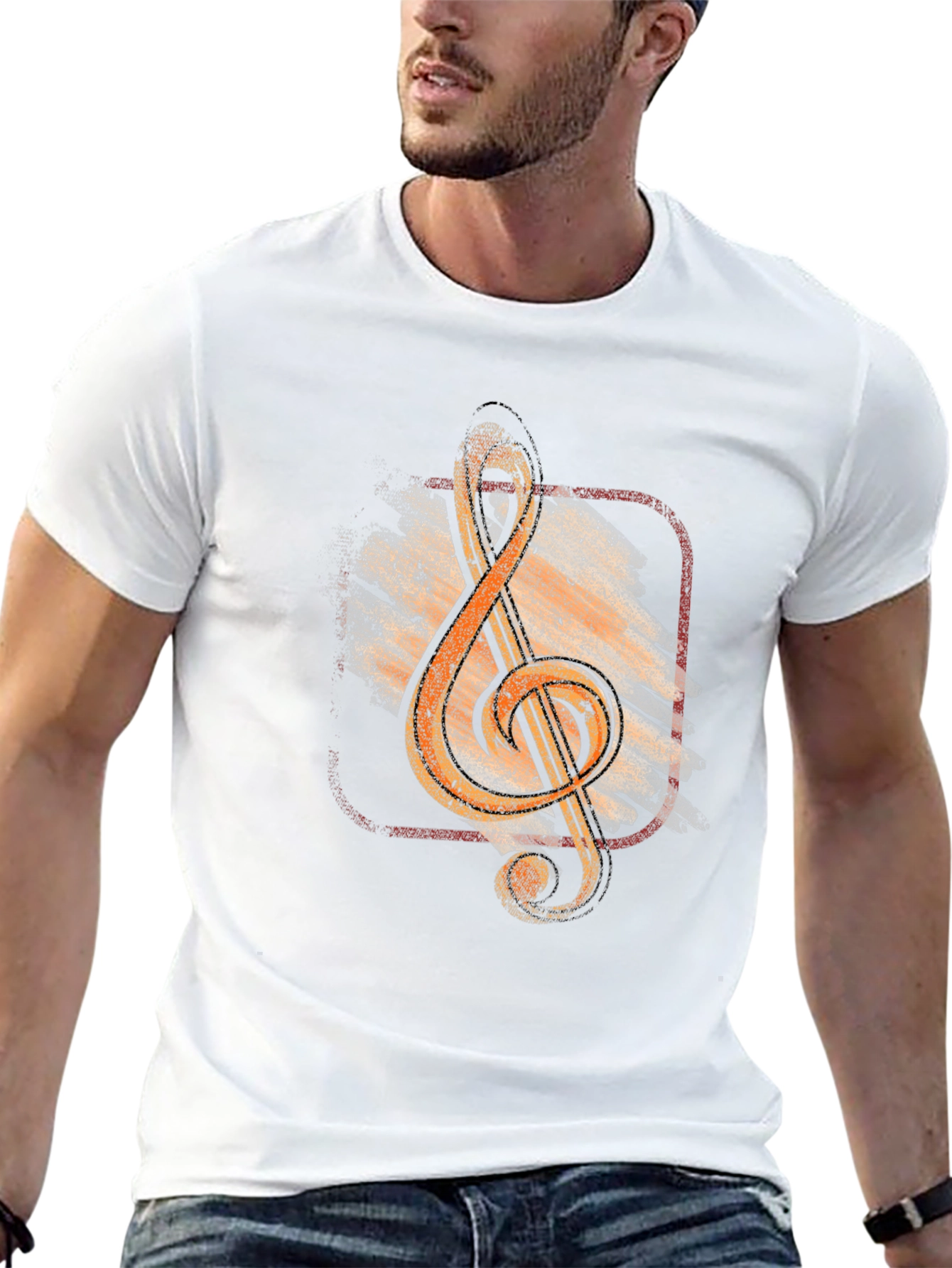 Black Vintage Music Treble Clef Graphic T-Shirt view 13