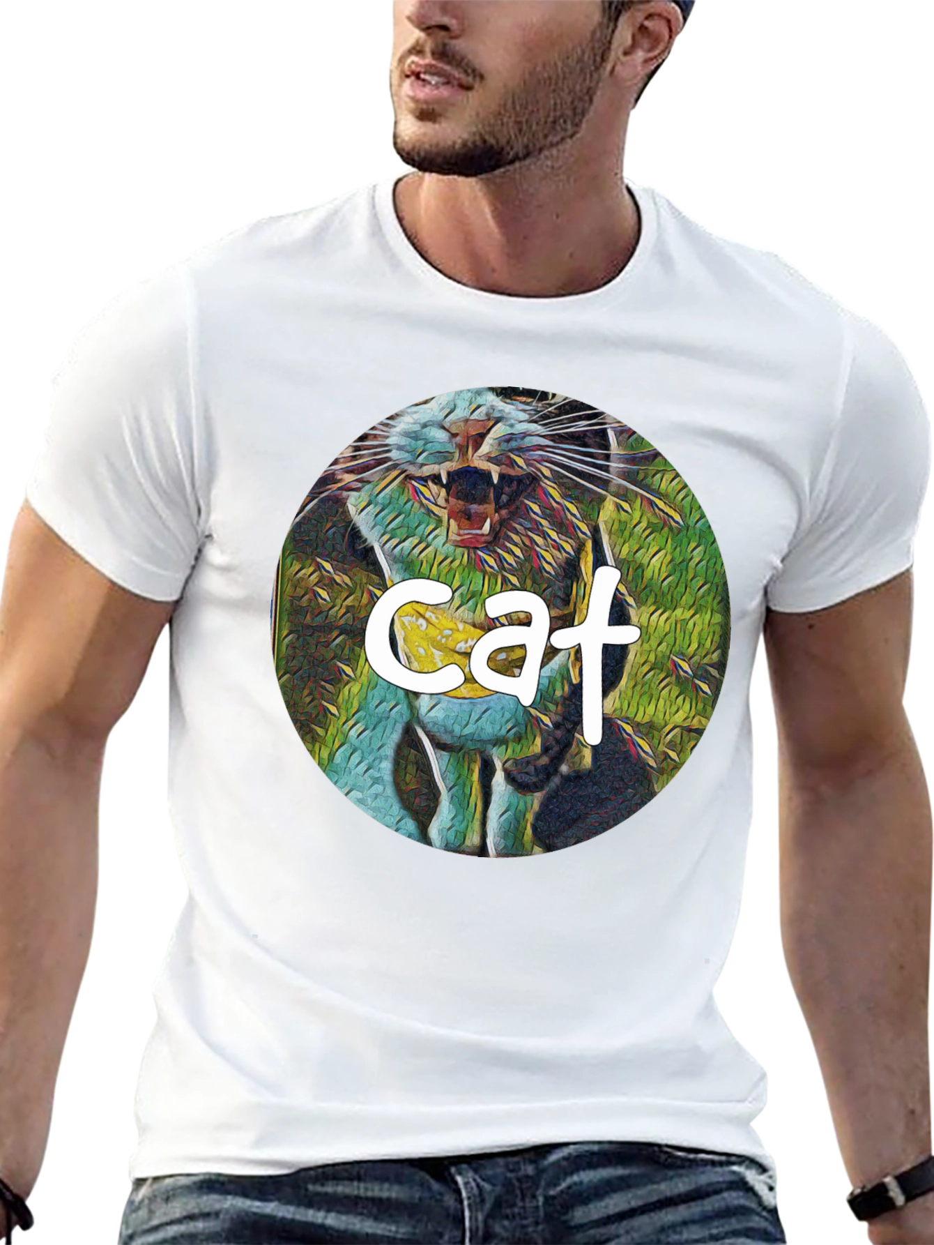 Black Cat Graphic Print Black T-Shirt view 13