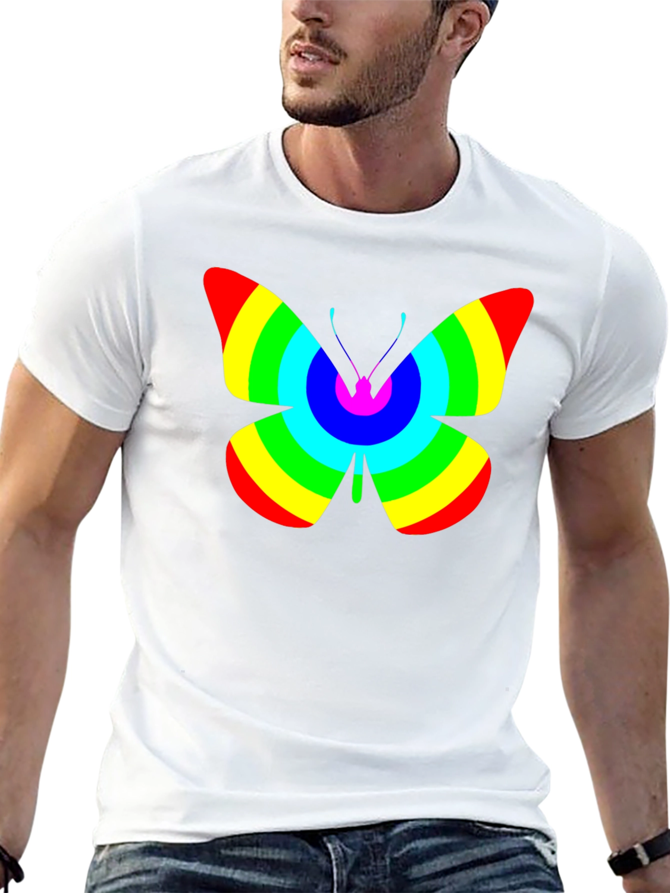 Black Rainbow Butterfly Graphic Black T-Shirt view 13