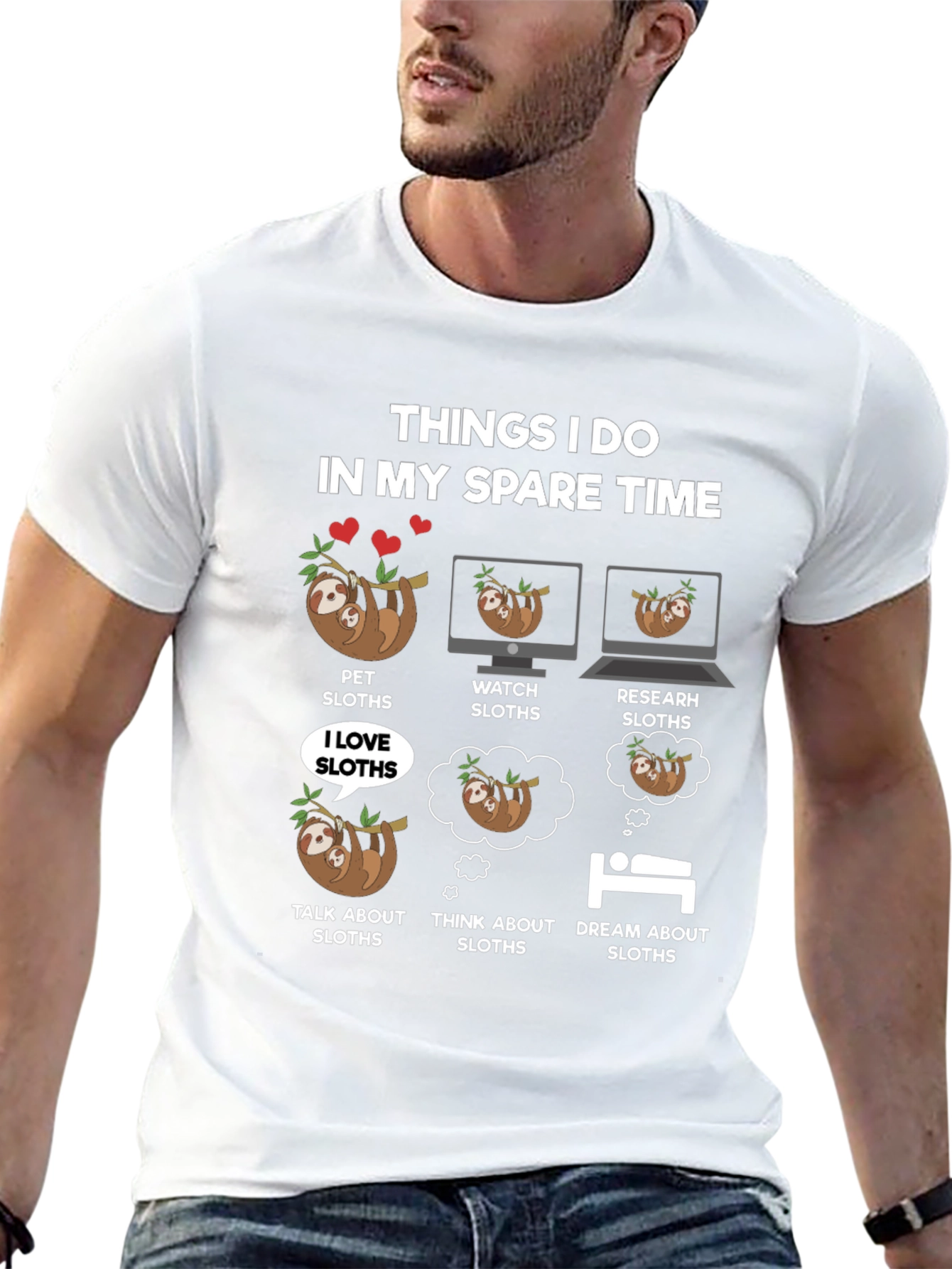 Black Funny Sloth Lover T-Shirt - Spare Time Sloth Activities view 13