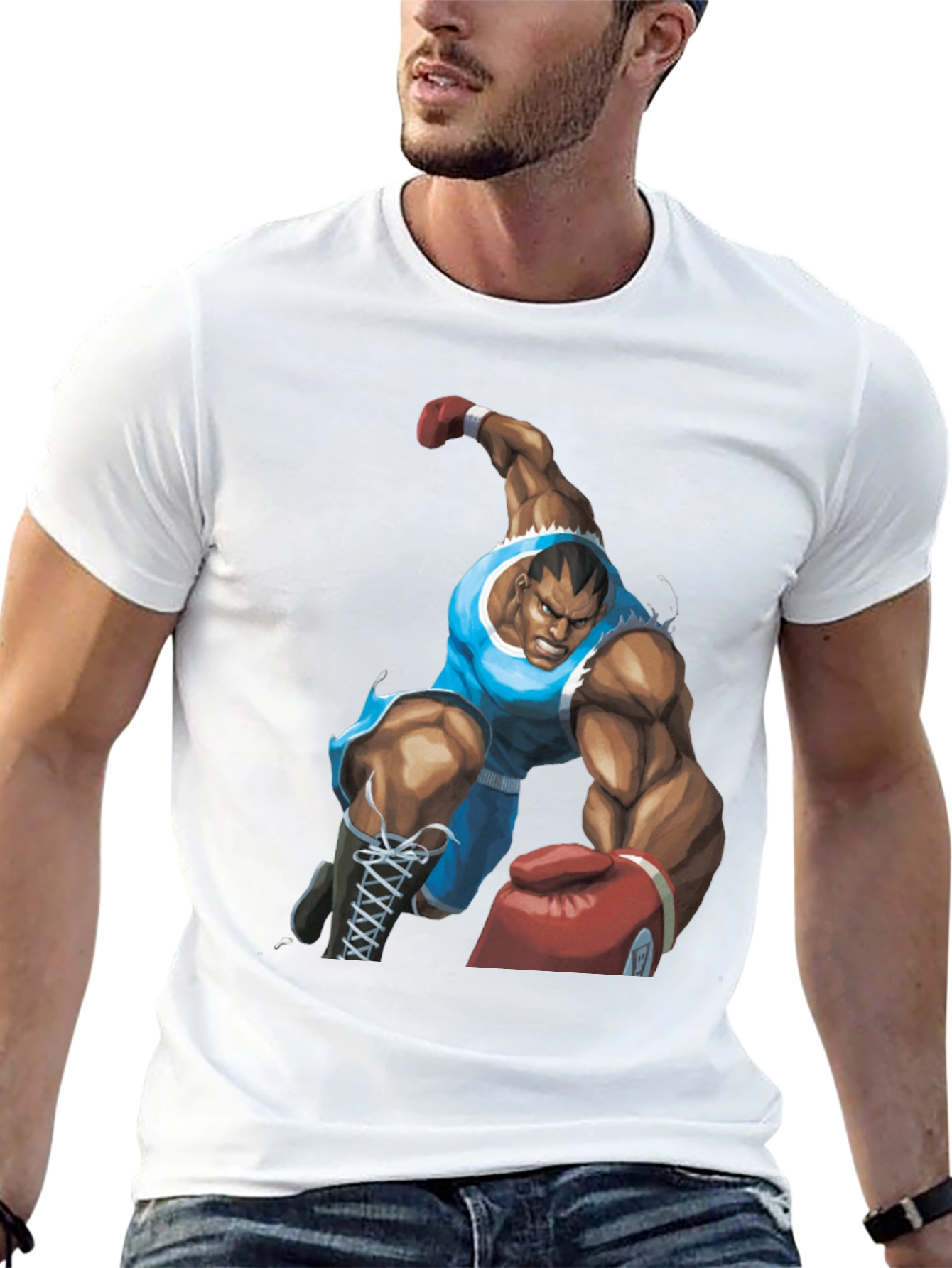 Black Bald Boxer Punch Out Style Black T-Shirt view 13