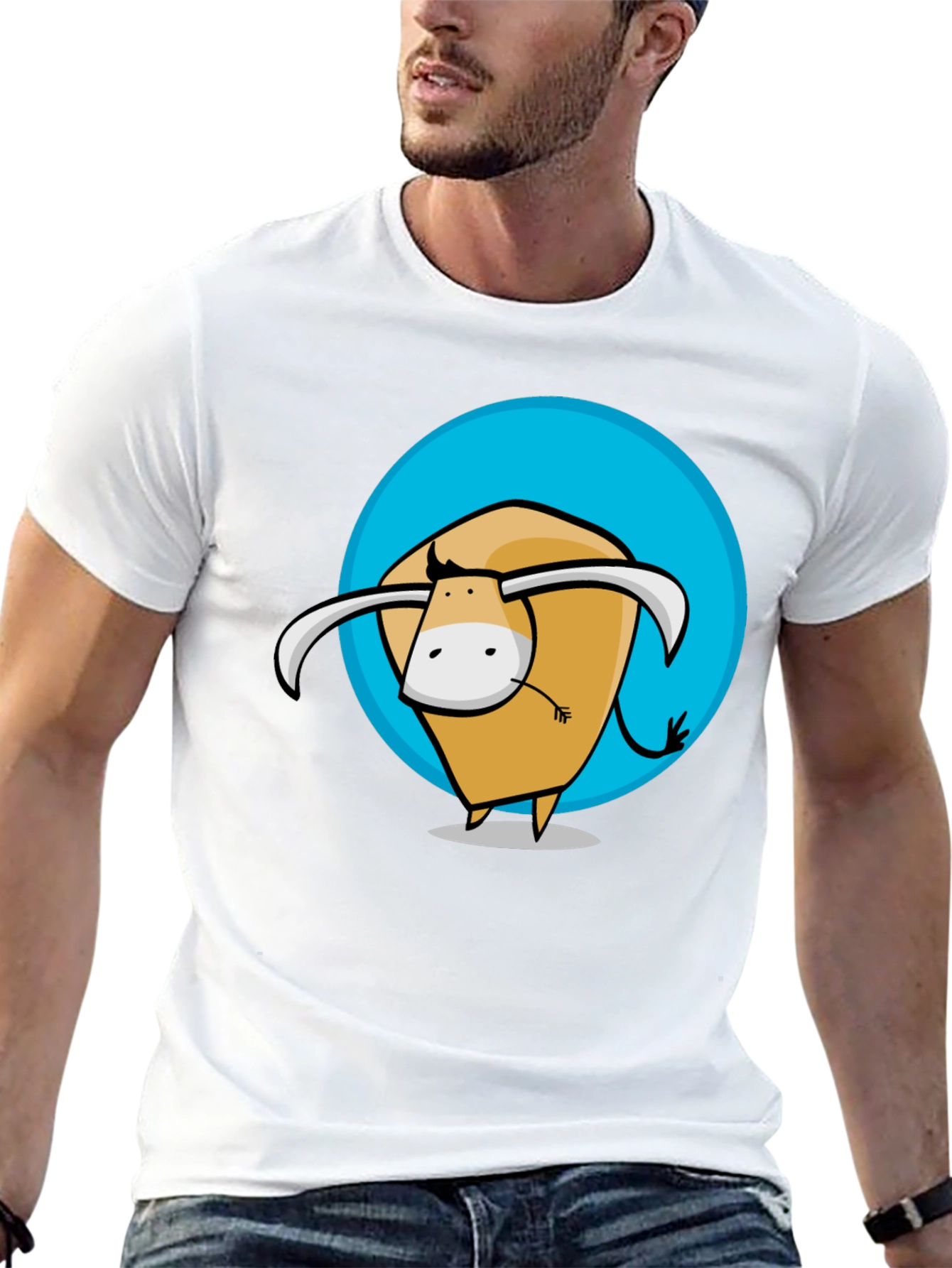 Black Cartoon Bull Graphic Tee - Stylish Men's Black T-Shirt view 13