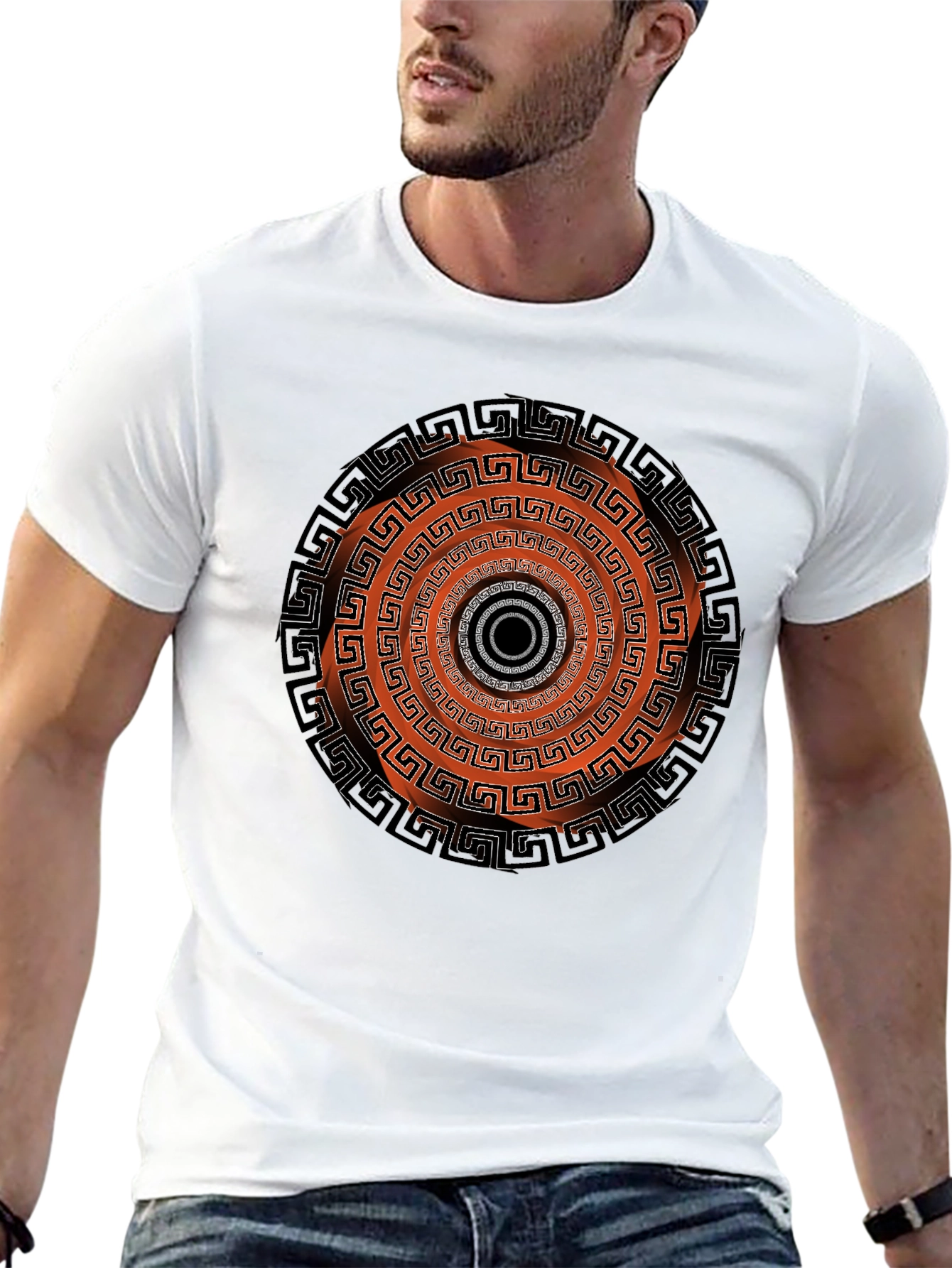 Black Geometric Circle Graphic Print Men's Black T-Shirt view 13