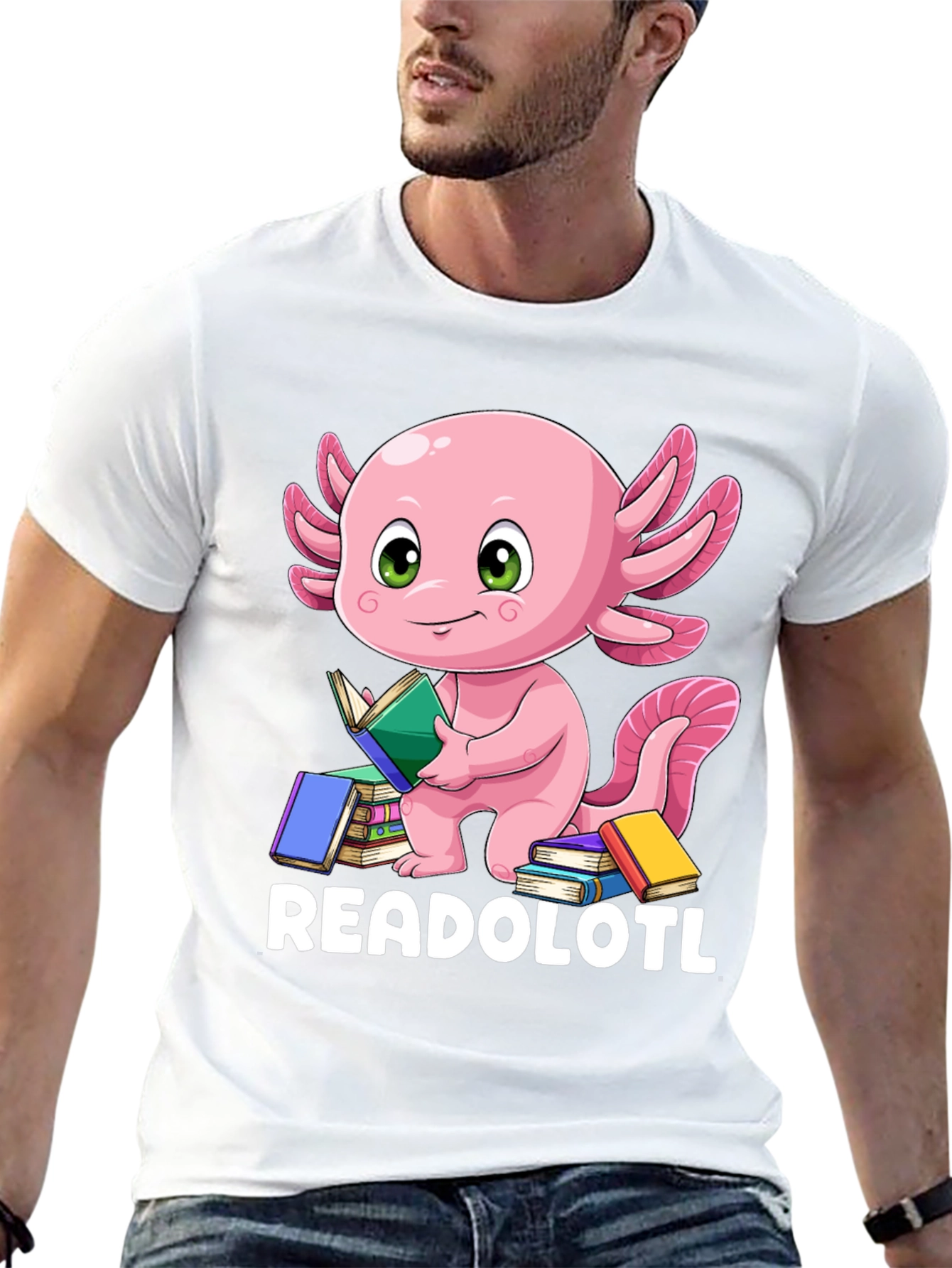 Black Readolotl Axolotl Reading Book T-Shirt view 13