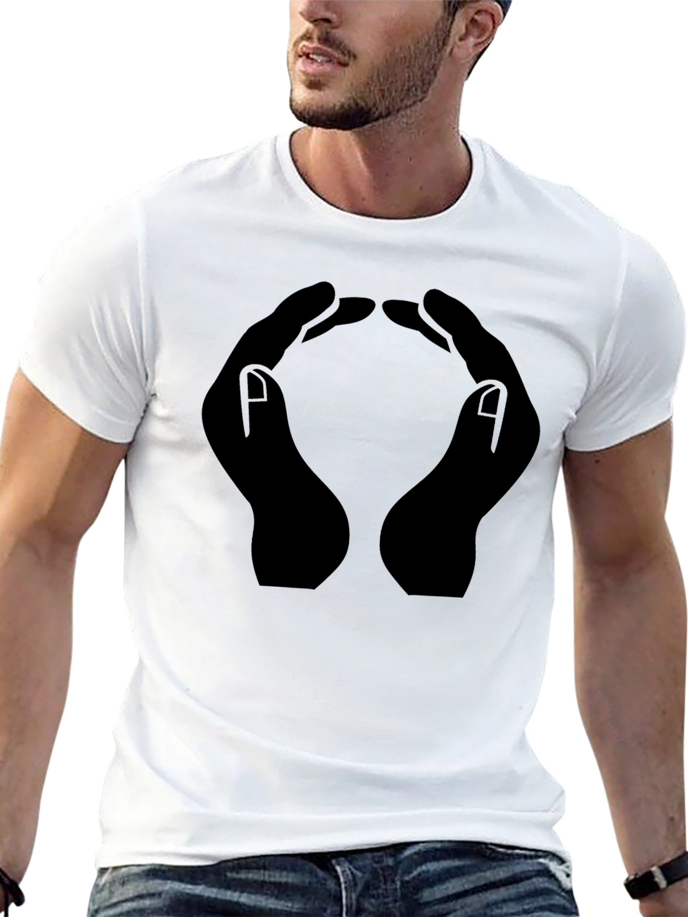 Hands Forming Circle Graphic T-Shirt - Black - 13