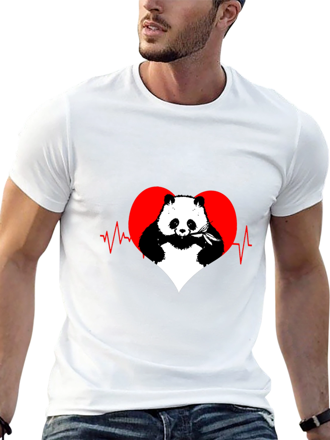 Black Panda Heartbeat Graphic Tee - Men's Black T-Shirt view 13