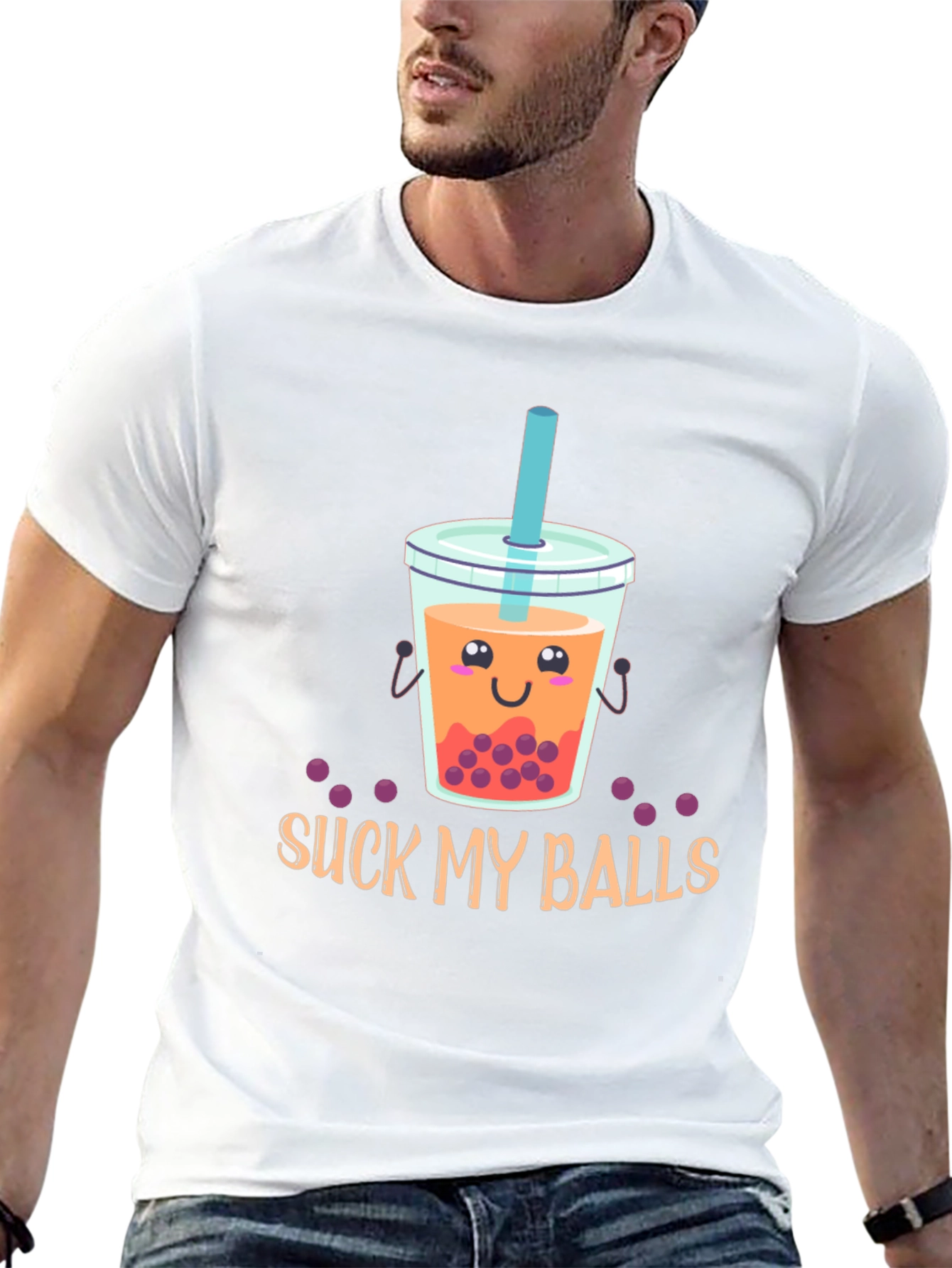 Black Suck My Balls Funny Bubble Tea Graphic T-Shirt view 13
