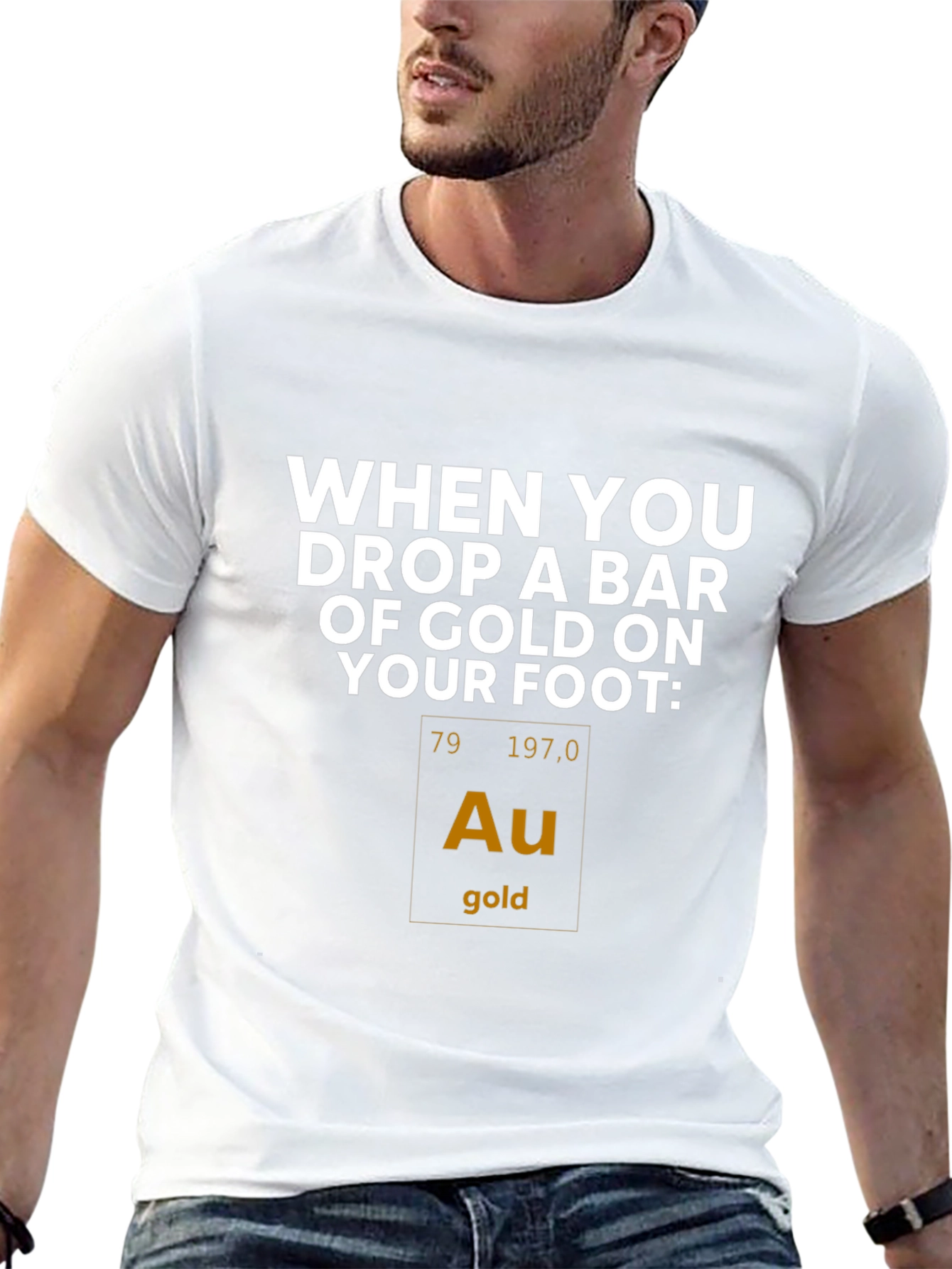 Black Funny Gold Element Periodic Table T-Shirt view 13