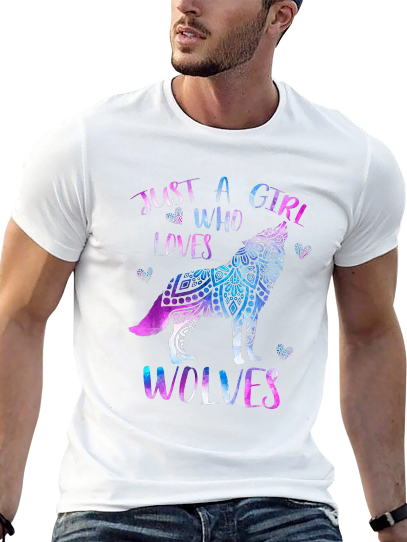 Black Just A Girl Who Loves Wolves T-Shirt view 13