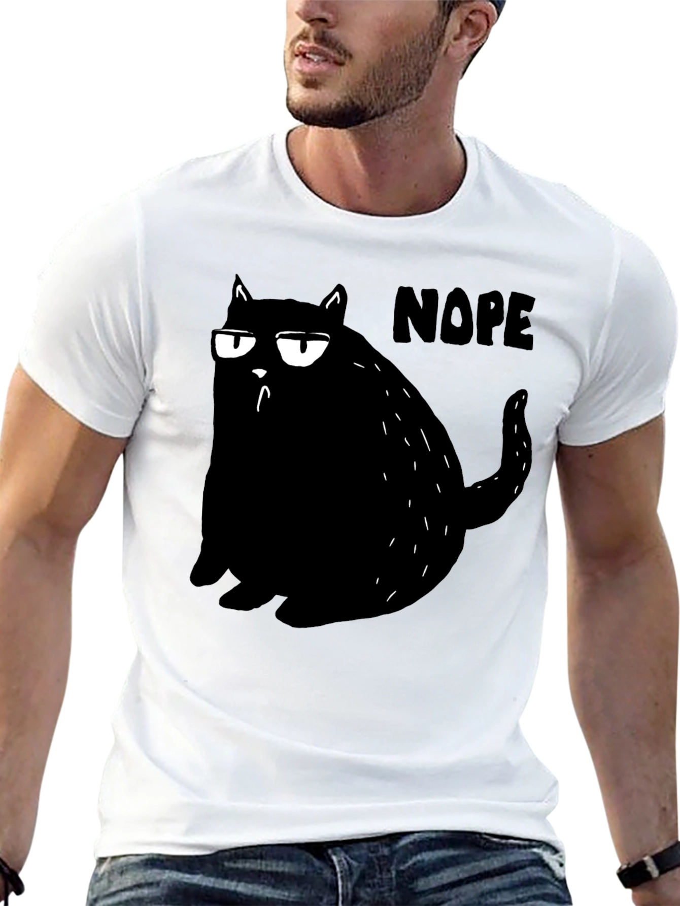 Black Nope Cat Graphic Tee - Black Cotton T-Shirt  view 13