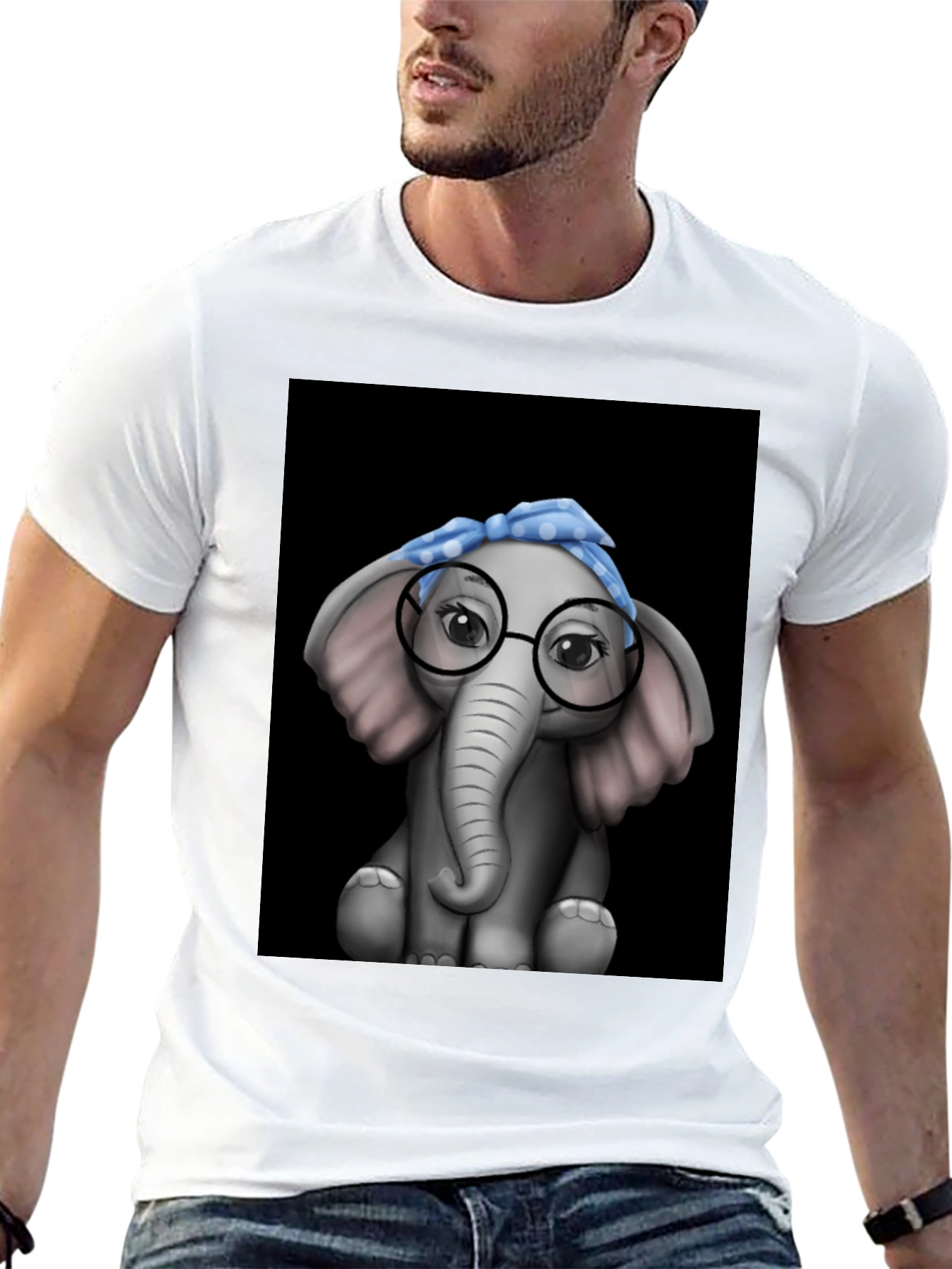 Black Elephant with Glasses Graphic Tee - Black T-Shirt view 13