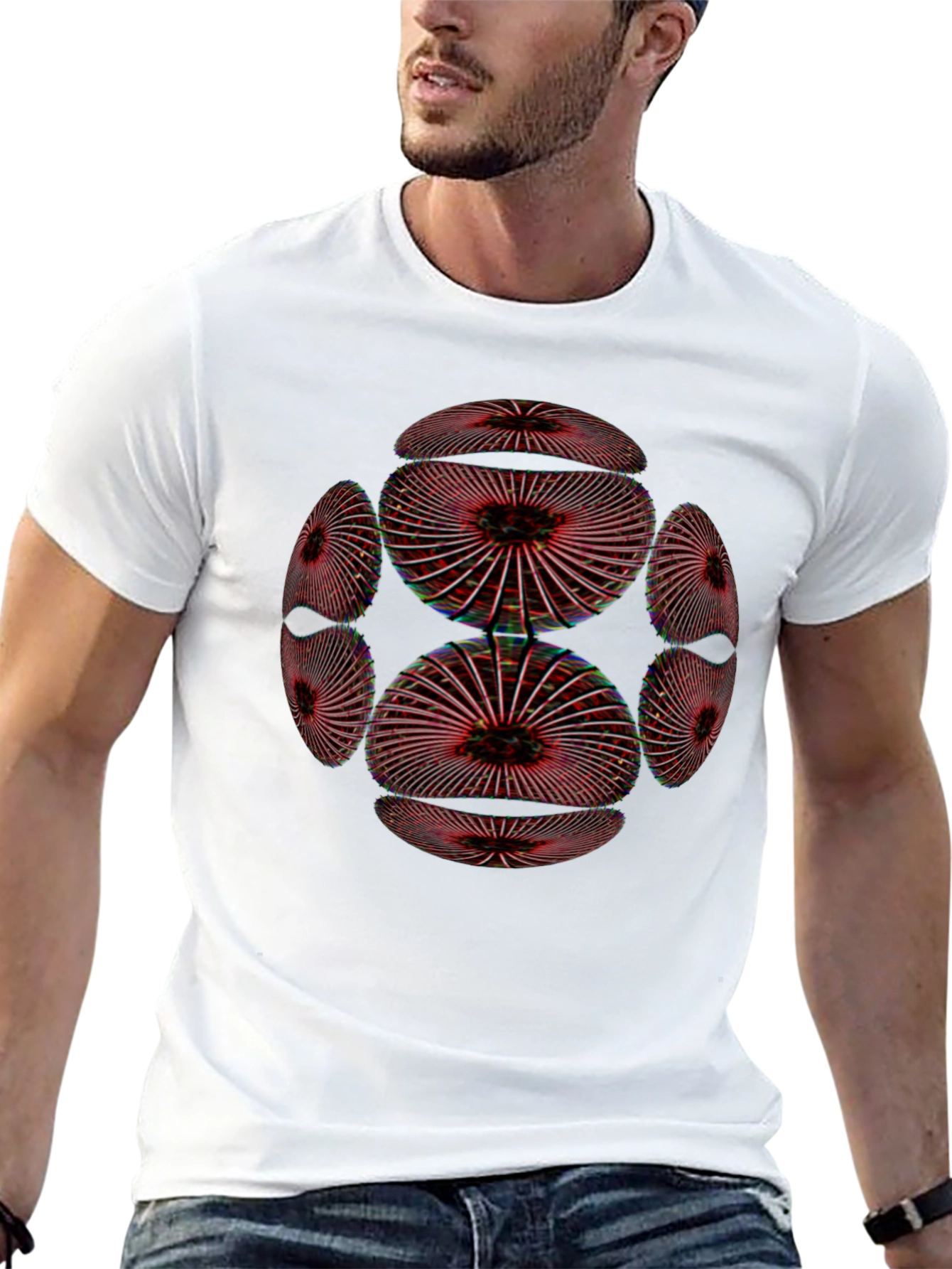 Black Abstract Geometric Pattern Black T-Shirt view 13