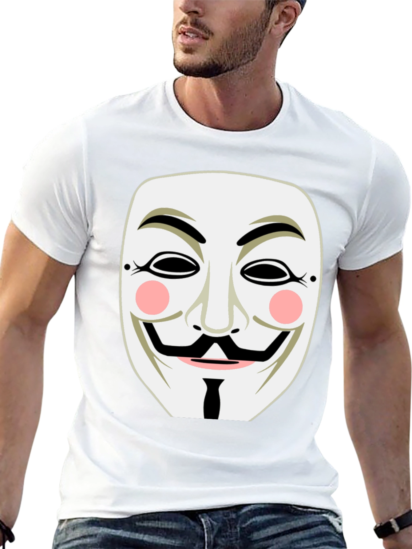 Black Anonymous Mask Graphic Tee - Black Cotton T-Shirt view 13