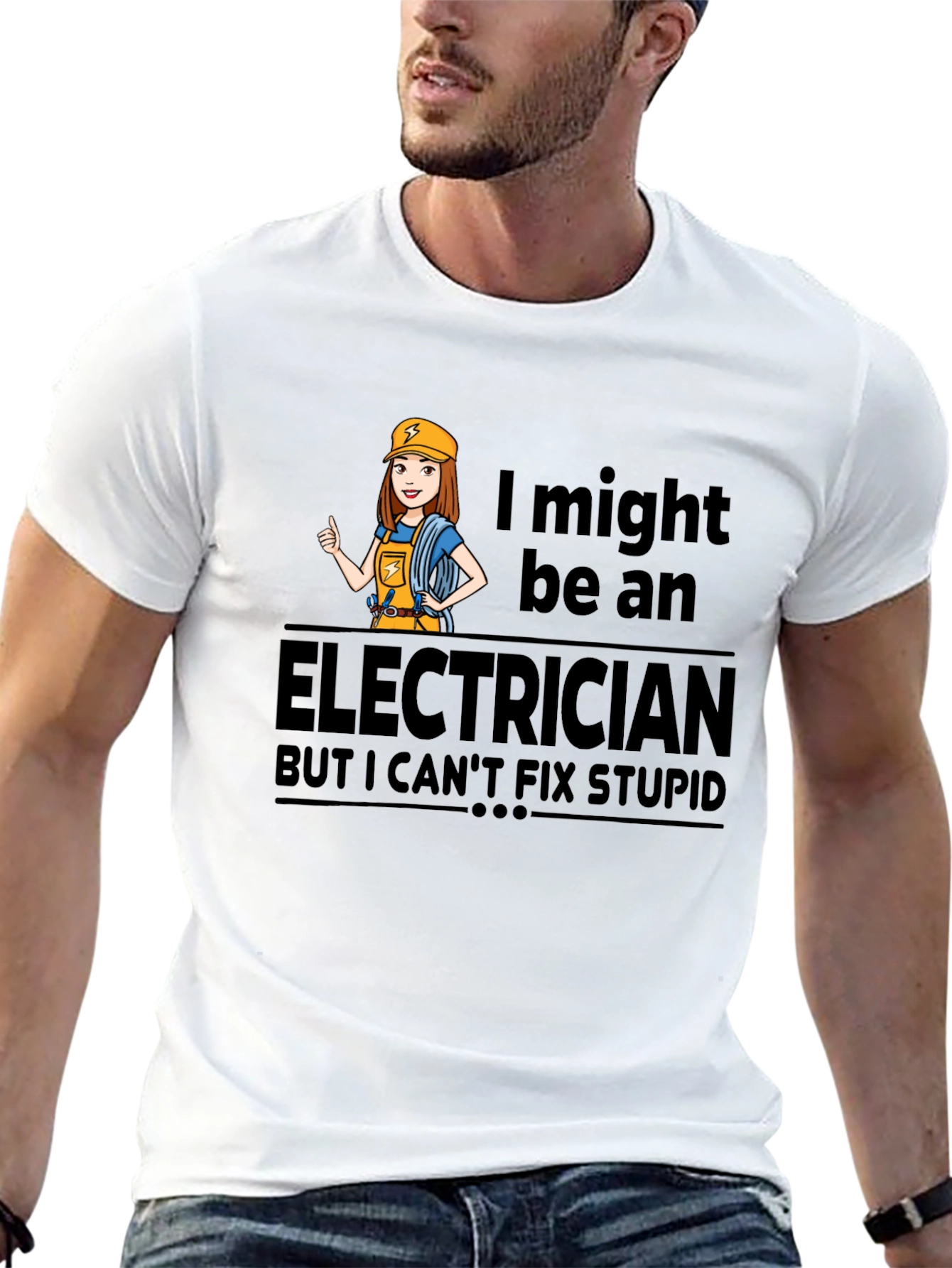 Black Electrician Humor T-Shirt - I Can't Fix Stupid view 13