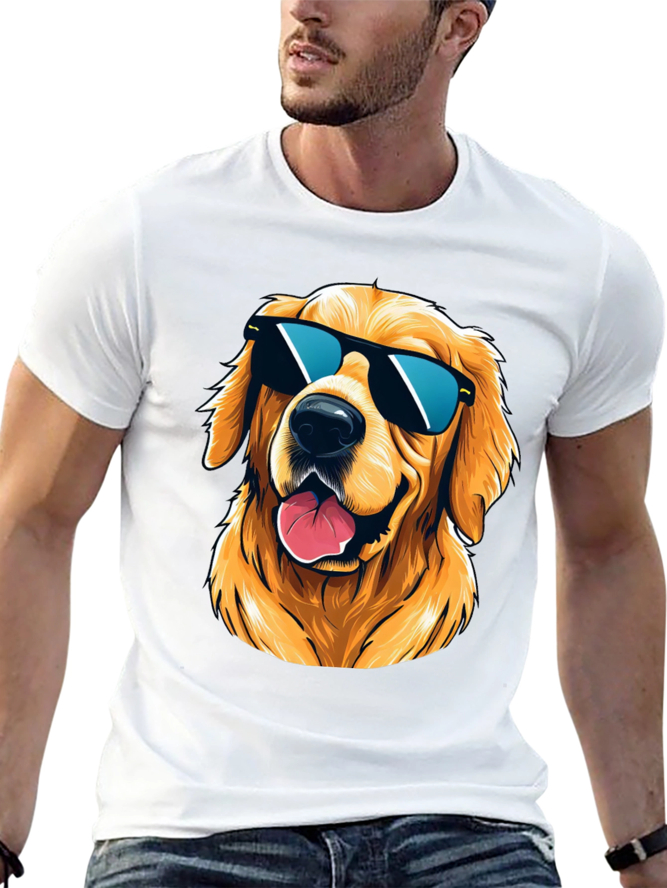 Black Cool Golden Retriever Sunglasses T-Shirt view 13