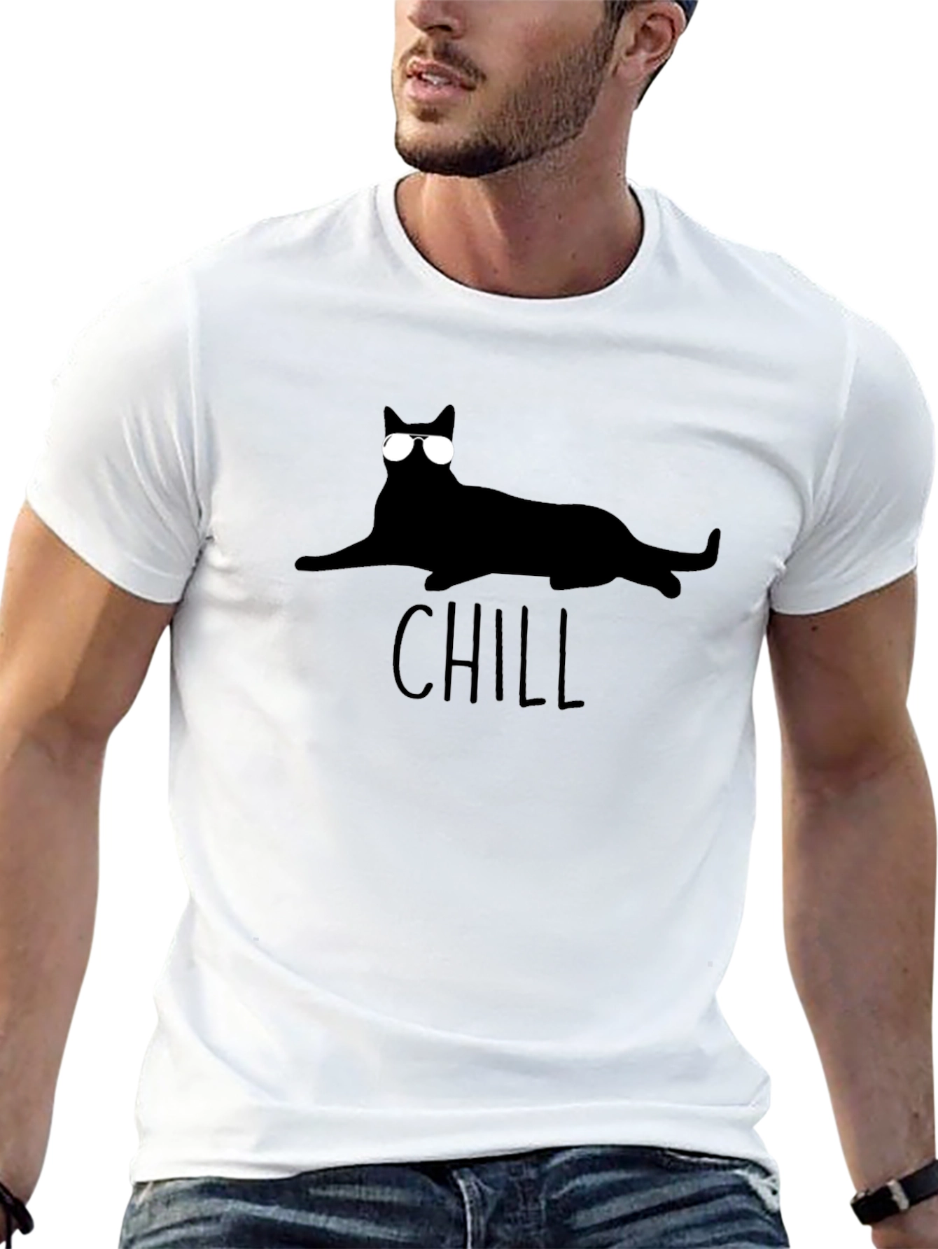 Black Chill Cat Tee - Cool Cat in Shades Black T-Shirt view 13