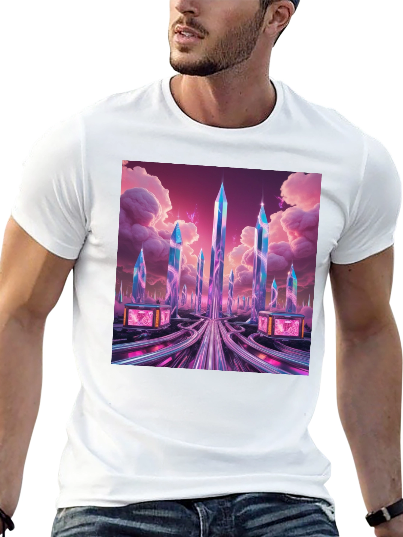Black Futuristic Cityscape Graphic Tee view 13