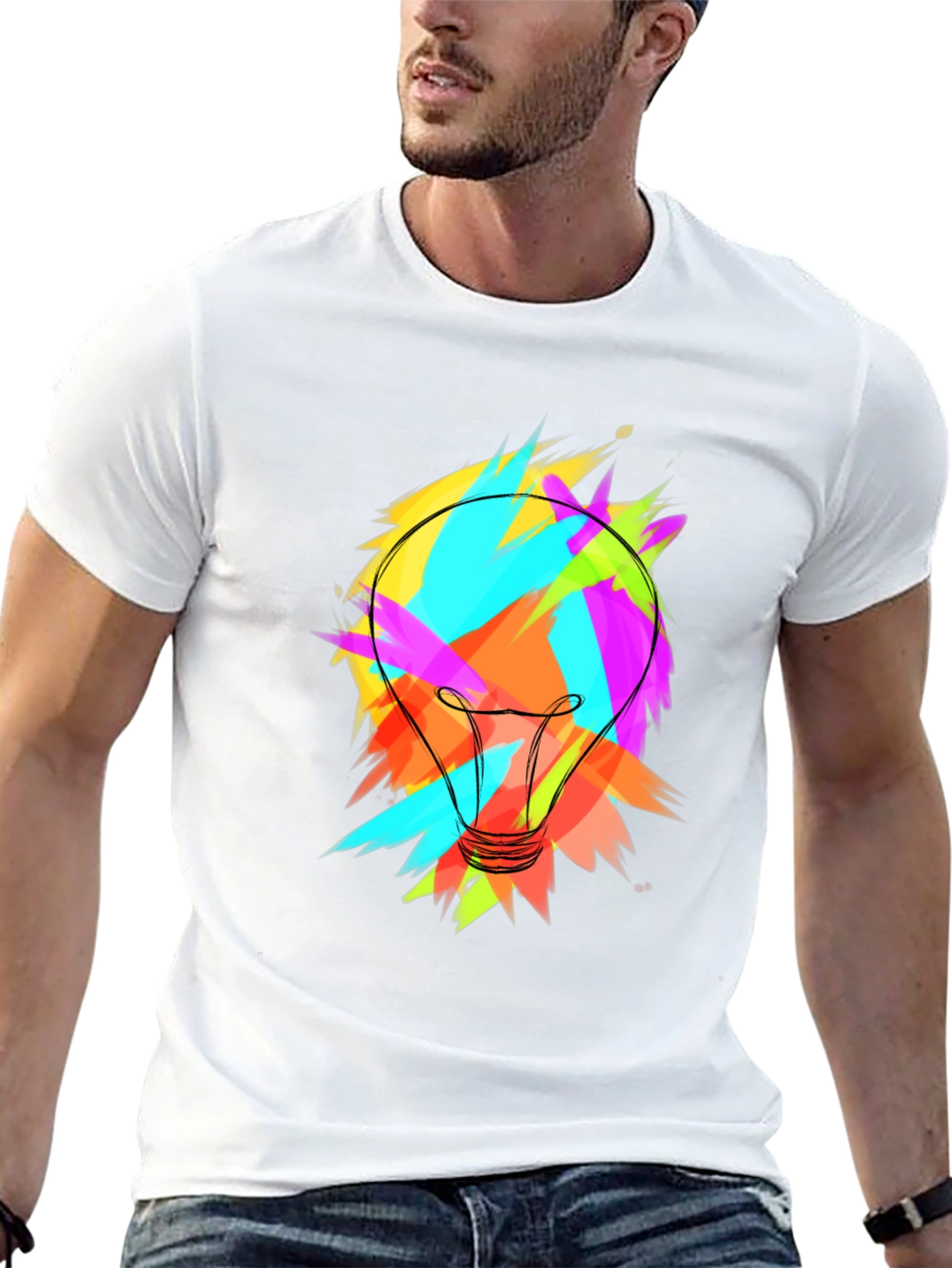 Black Colorful Lightbulb Graphic Tee - Soft Cotton Blend view 13
