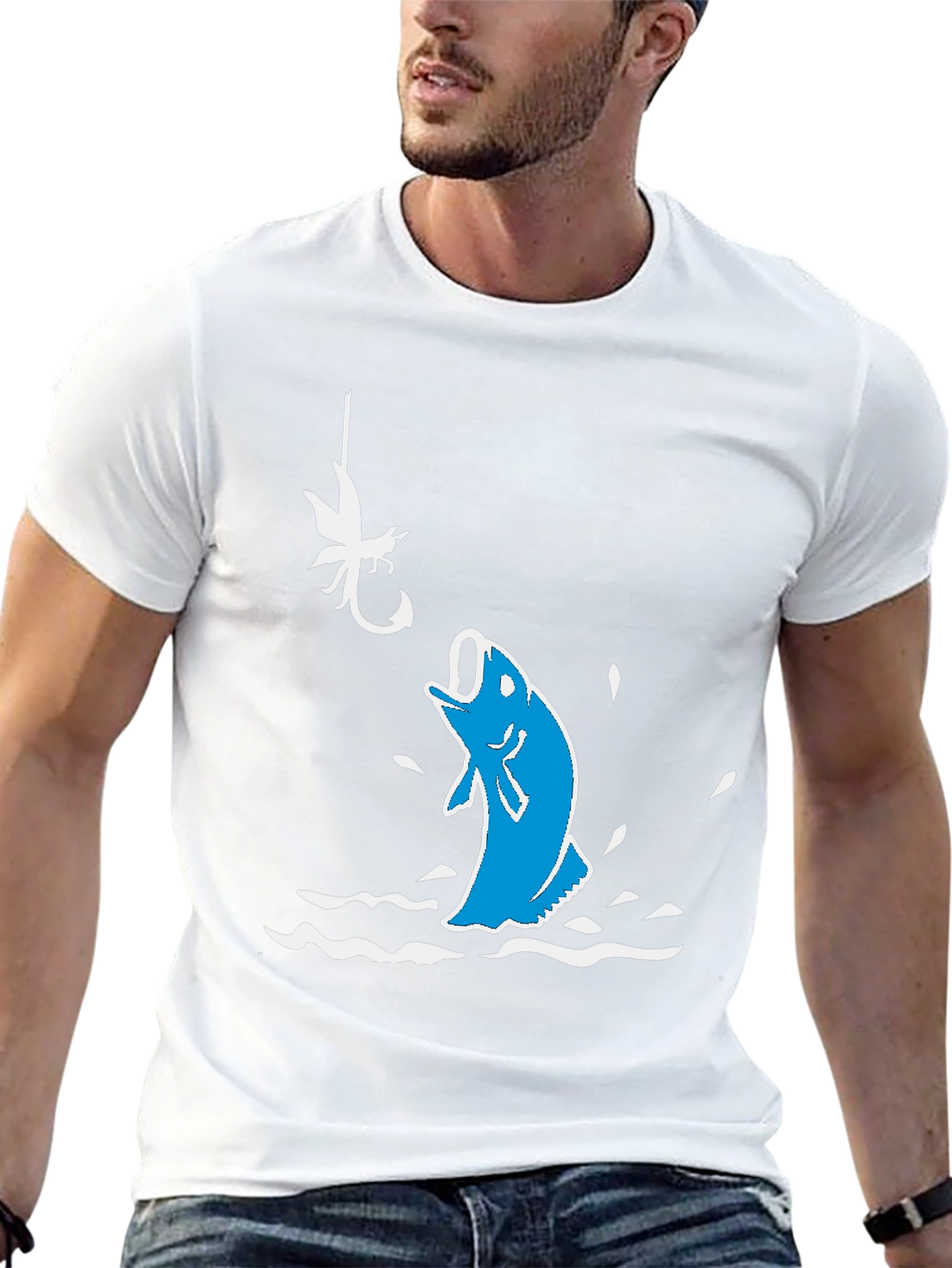 Black Fishing Hook T-Shirt: Jumping Bass Design view 13