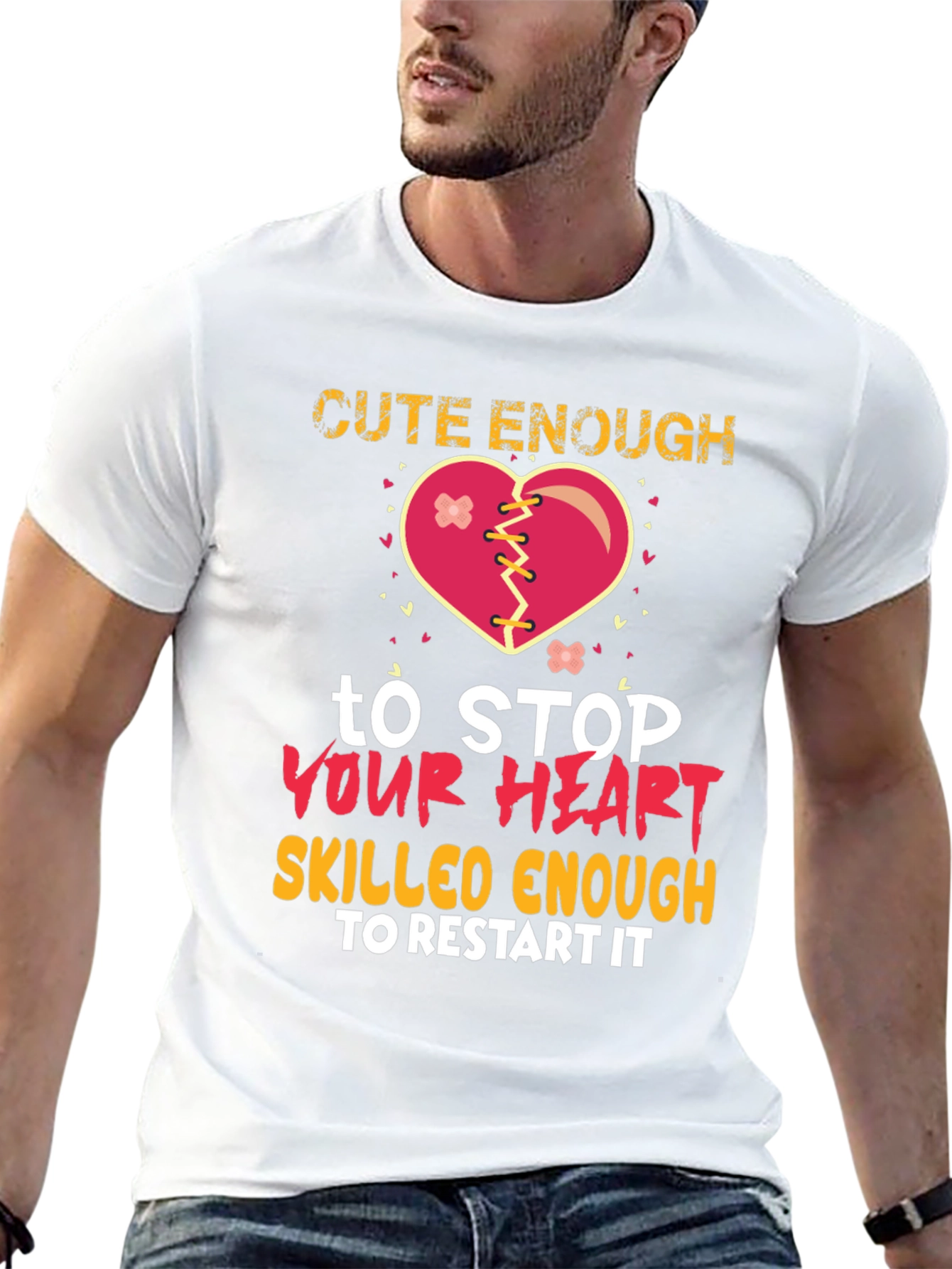 Black Cute Enough to Stop Your Heart Graphic T-Shirt view 13