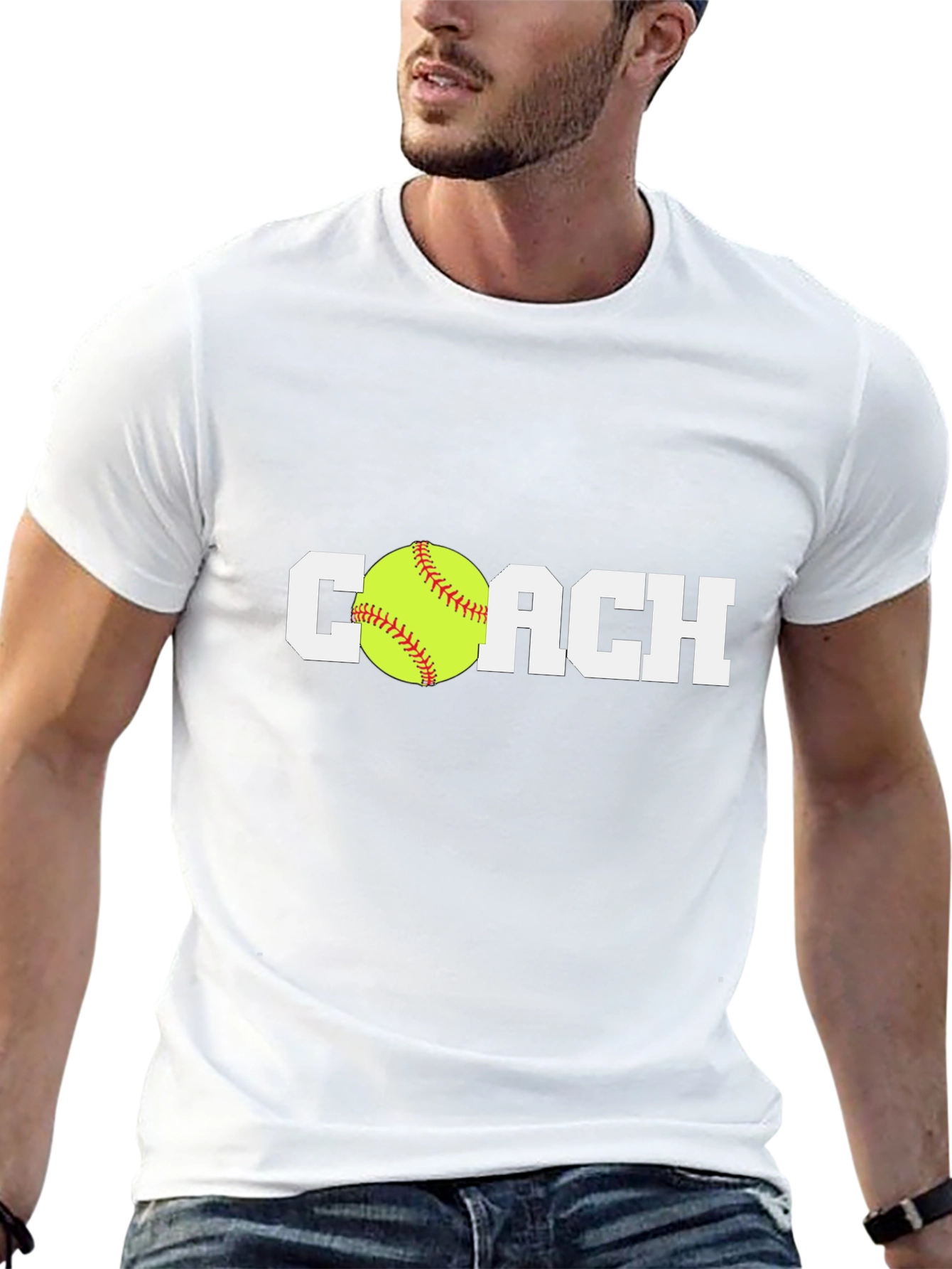Black Softball Coach T-Shirt - Black Cotton Tee view 13