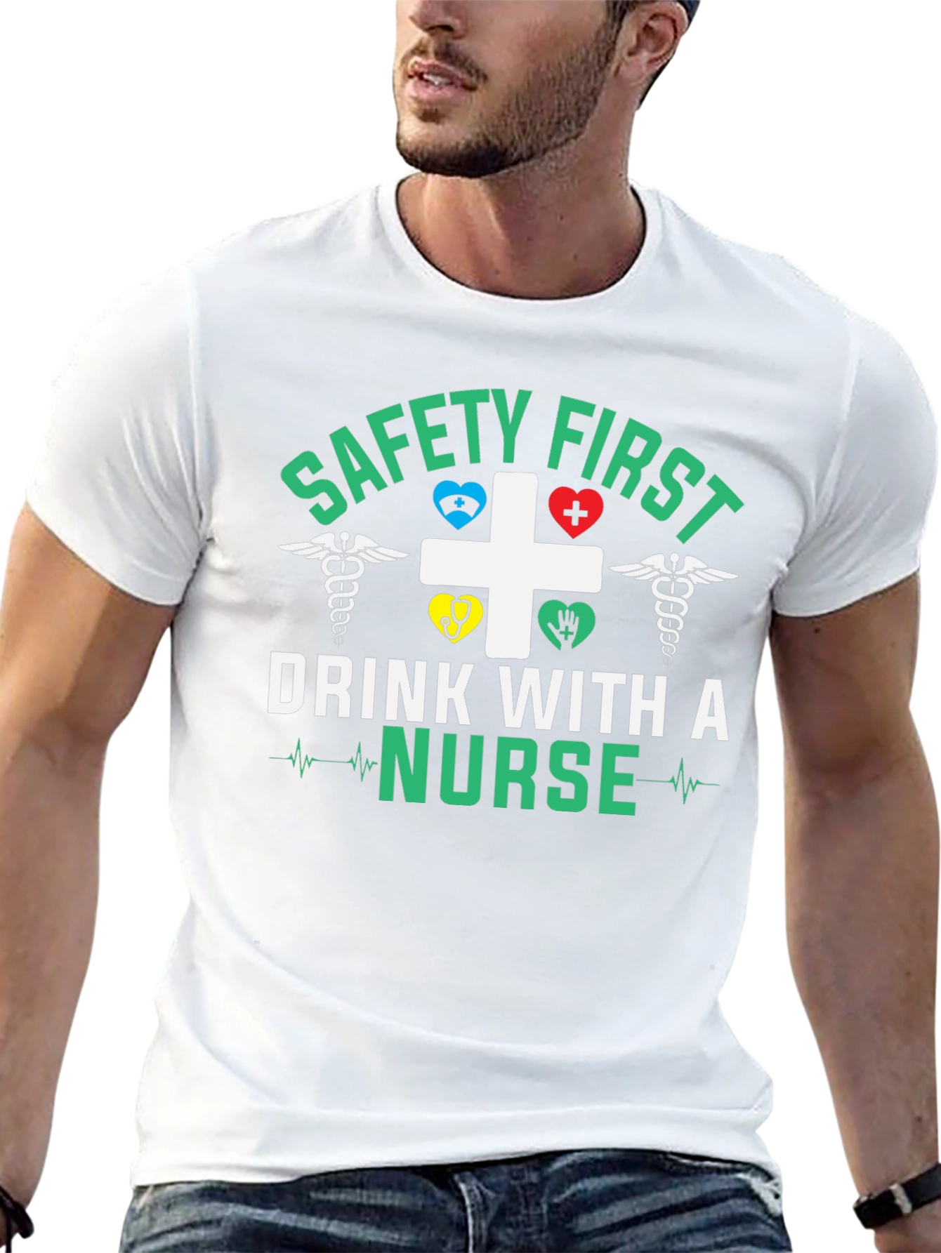 Black Safety First Drink With a Nurse T-Shirt view 13