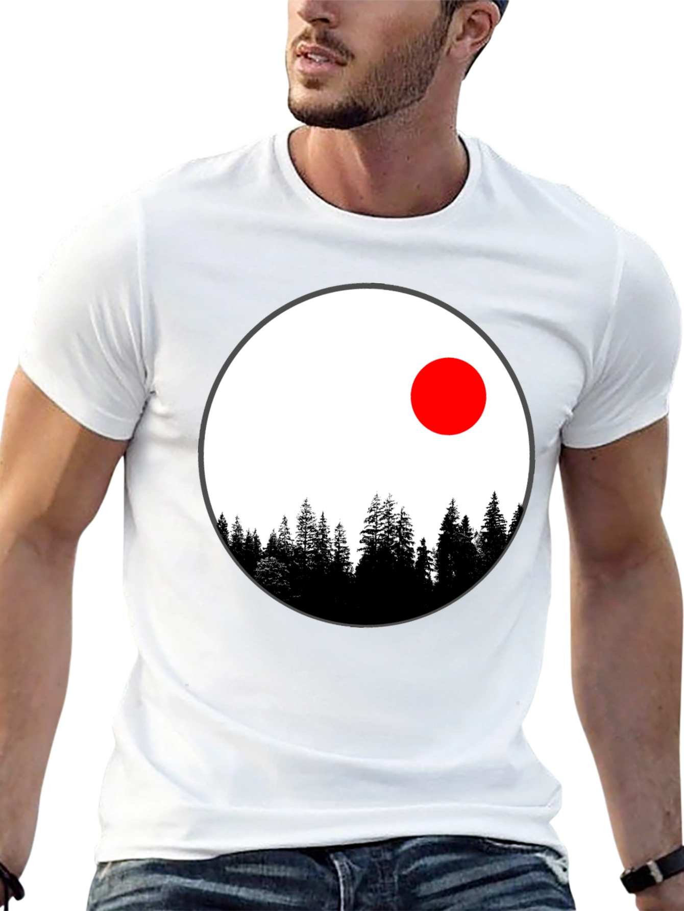 Nature Circle T-Shirt - Trees and Red Sun Design - 13